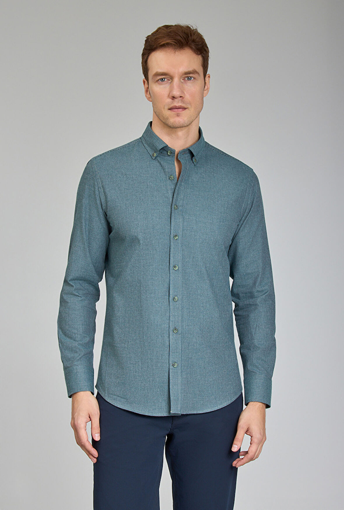 Bisse Modern Fit Paşa Yaka Yeşil Erkek Gömlek GMFLN0222302221_D47