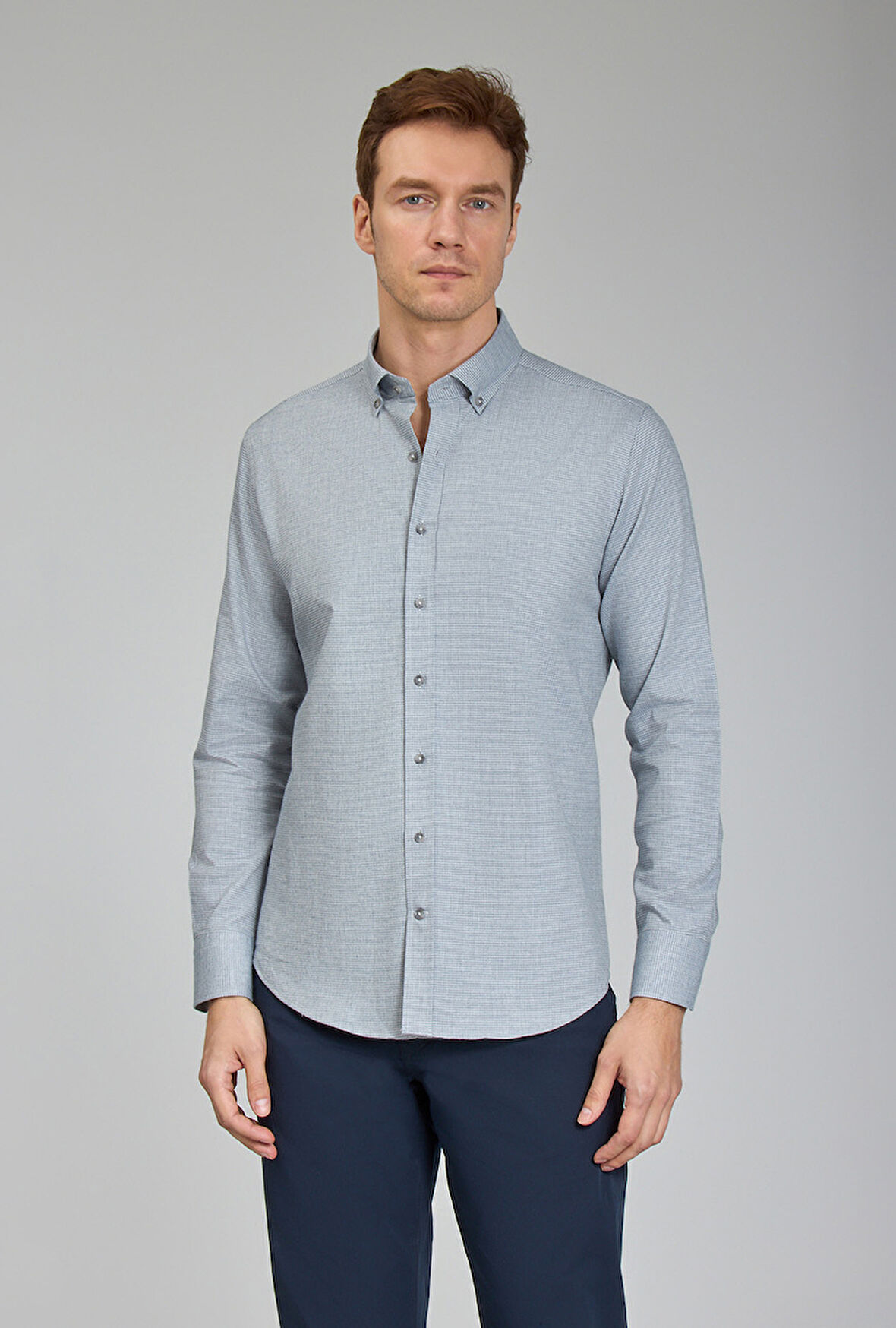 Bisse Modern Fit Paşa Yaka Gri Erkek Gömlek GMFLN0222302221_D55