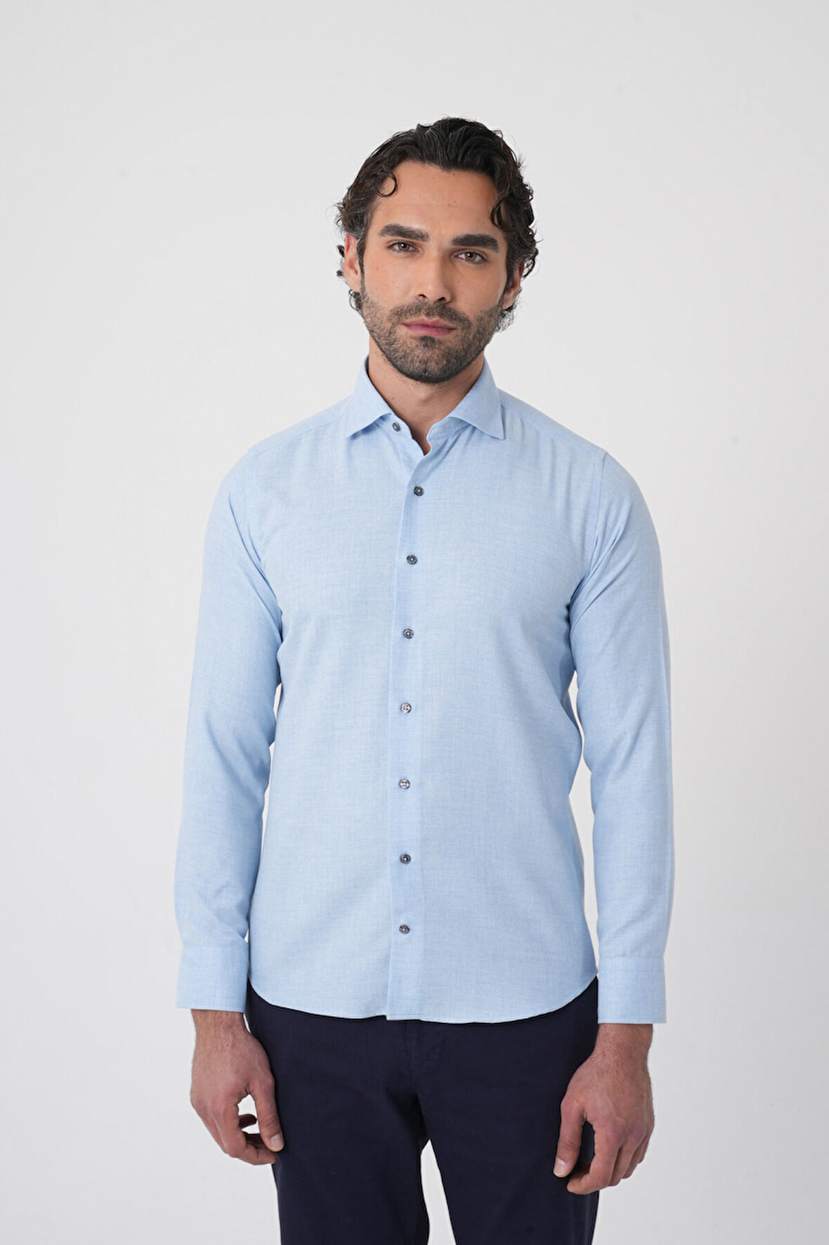 Bisse Regular Fit İtalyan Yaka Pamuk Mavi Erkek Gömlek GMFLN0222303221_D35