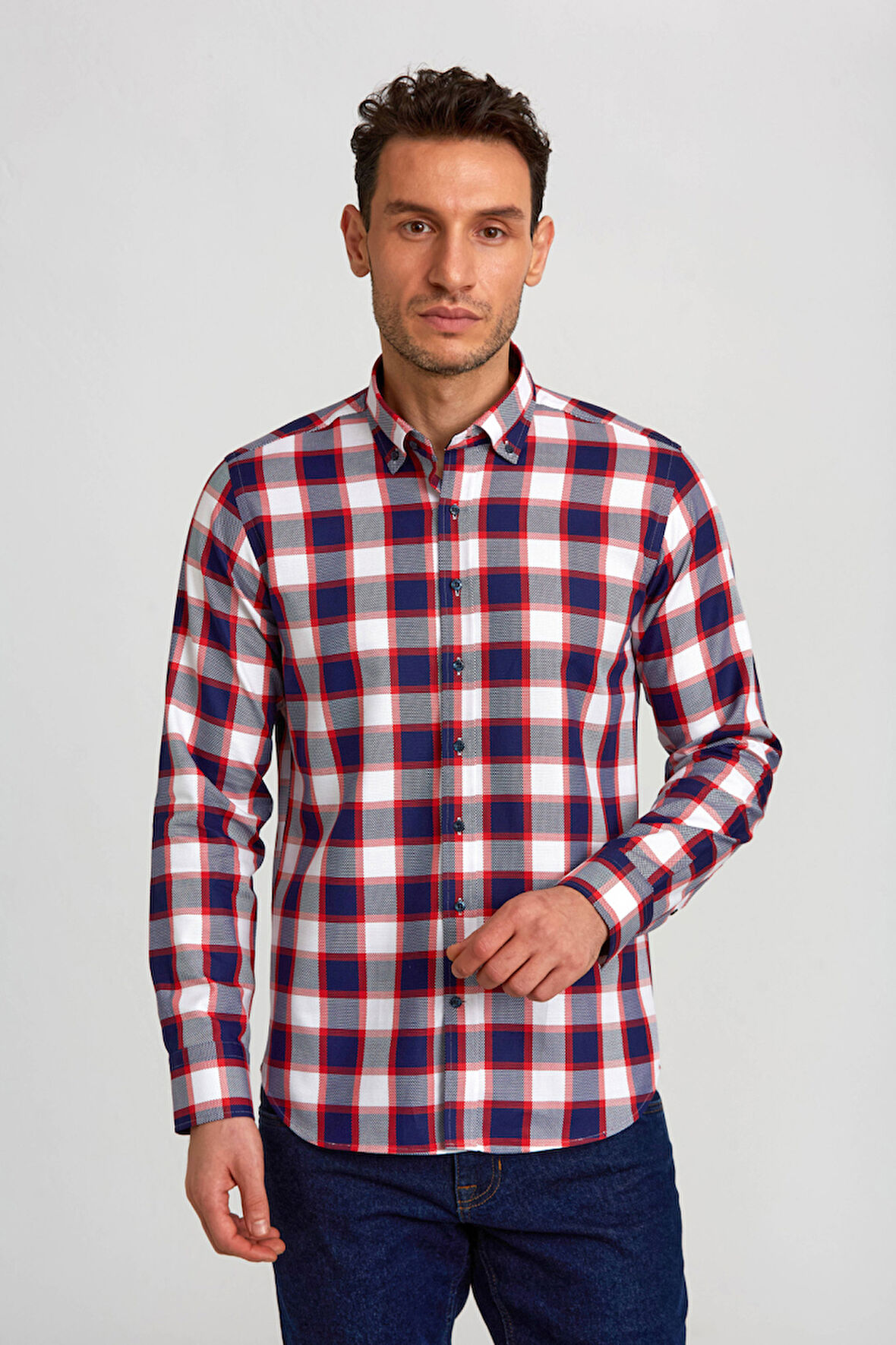 Bisse Regular Fit Paşa Yaka Düğmeli Kırmızı Spor Erkek Gömlek GMEKS0122300221_D24