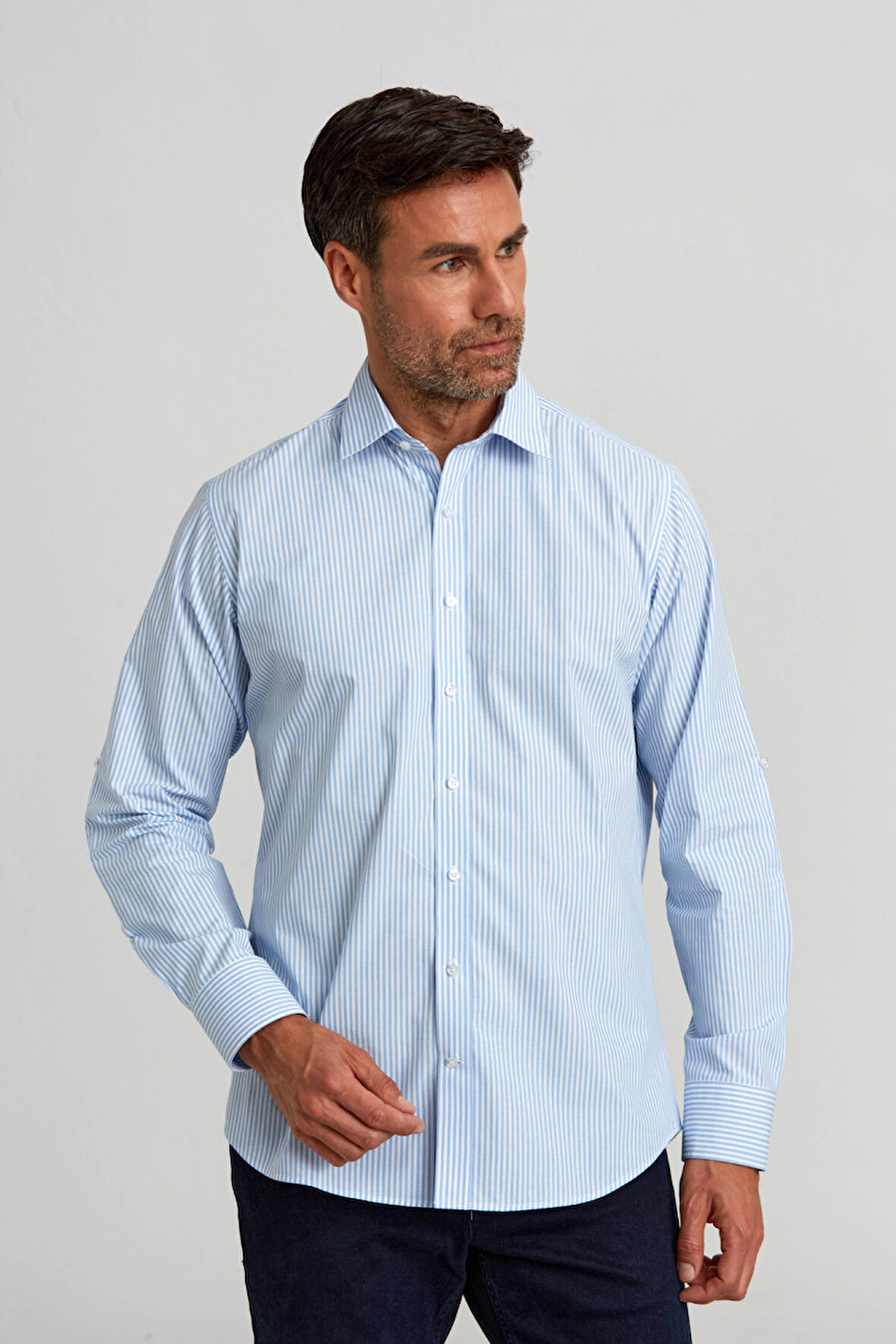 Bisse Regular Fit Paşa Yaka Düğmeli Açık Mavi Erkek Gömlek GMCZG3PS22400003_D33