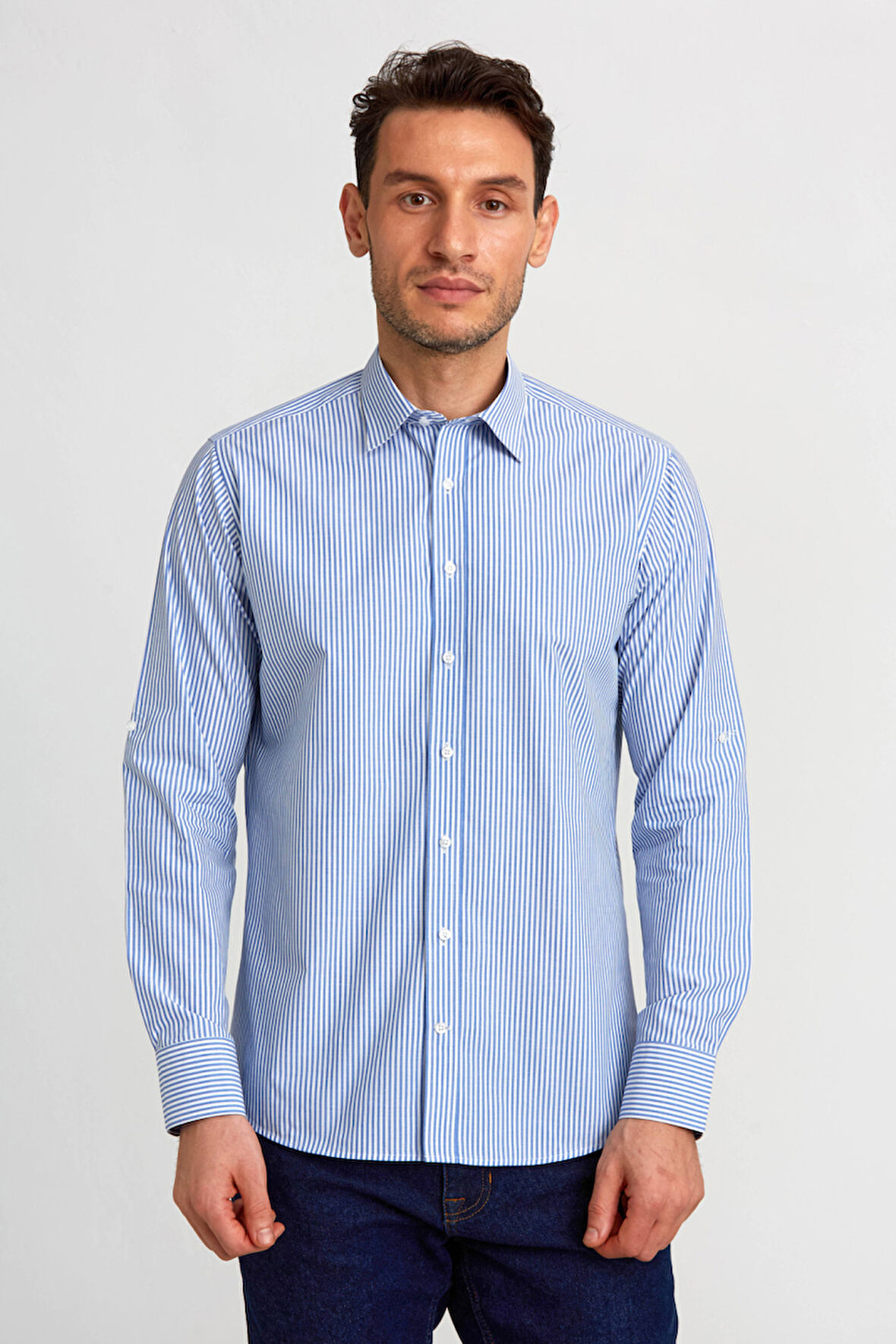 Bisse Regular Fit Paşa Yaka Düğmeli Mavi Erkek Gömlek GMCZG3PS22400003_D35