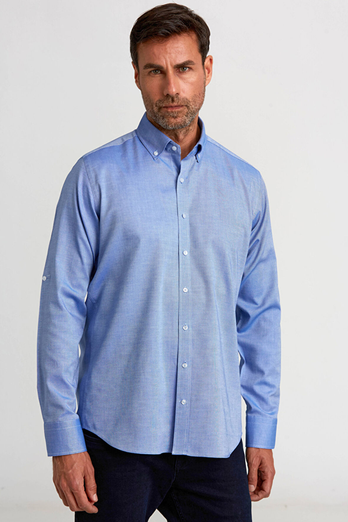 Bisse Regular Fit Paşa Yaka Düğmeli İndigo Erkek Gömlek GMOK3PS22400001_D66
