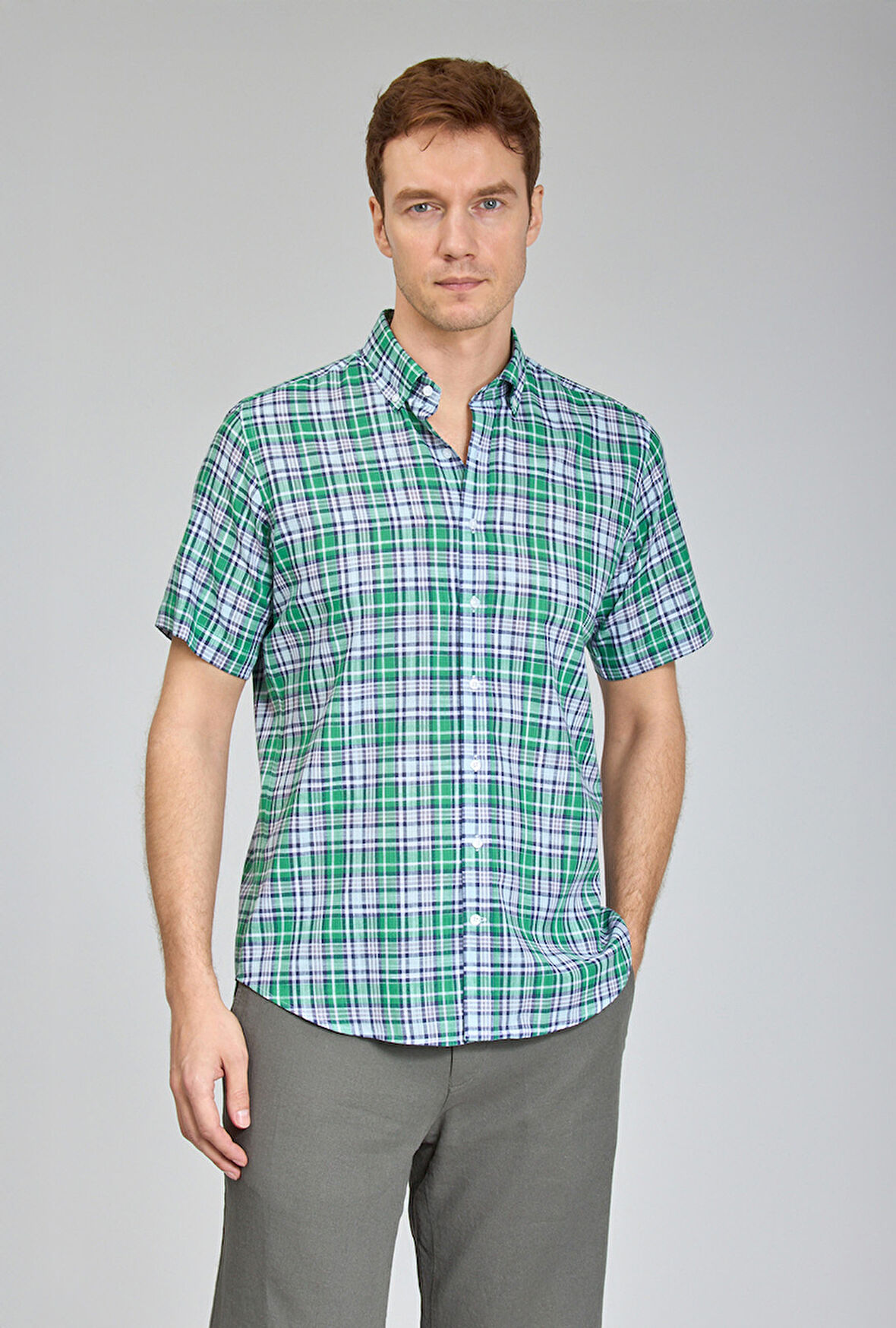 Bisse Paşa Yaka Uzun Kollu Regular Fit Yeşil Desenli Erkek Gömlek GMKTN3PS224006_D47