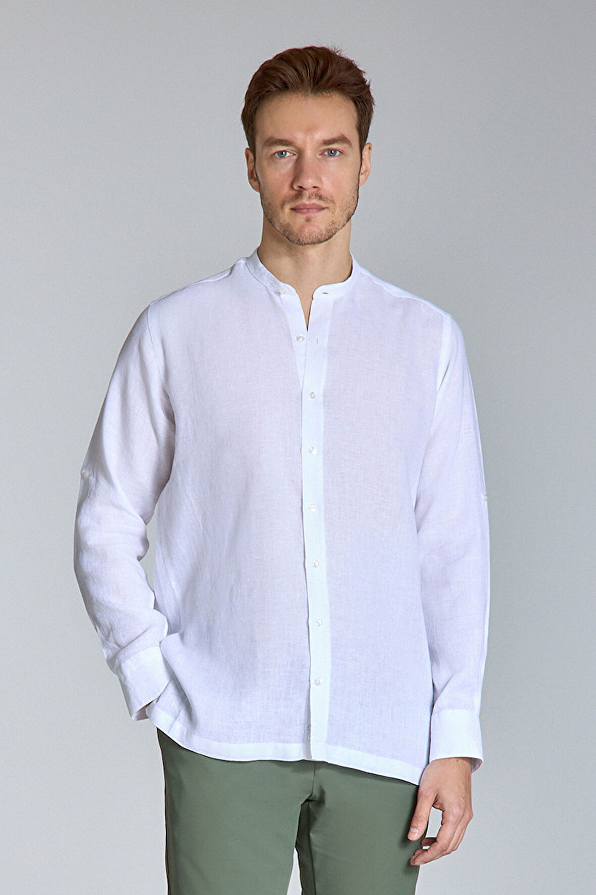 Bisse Hakim Yaka Uzun Kollu Regular Fit Beyaz Erkek Gömlek GMKTN8HY224011_D01