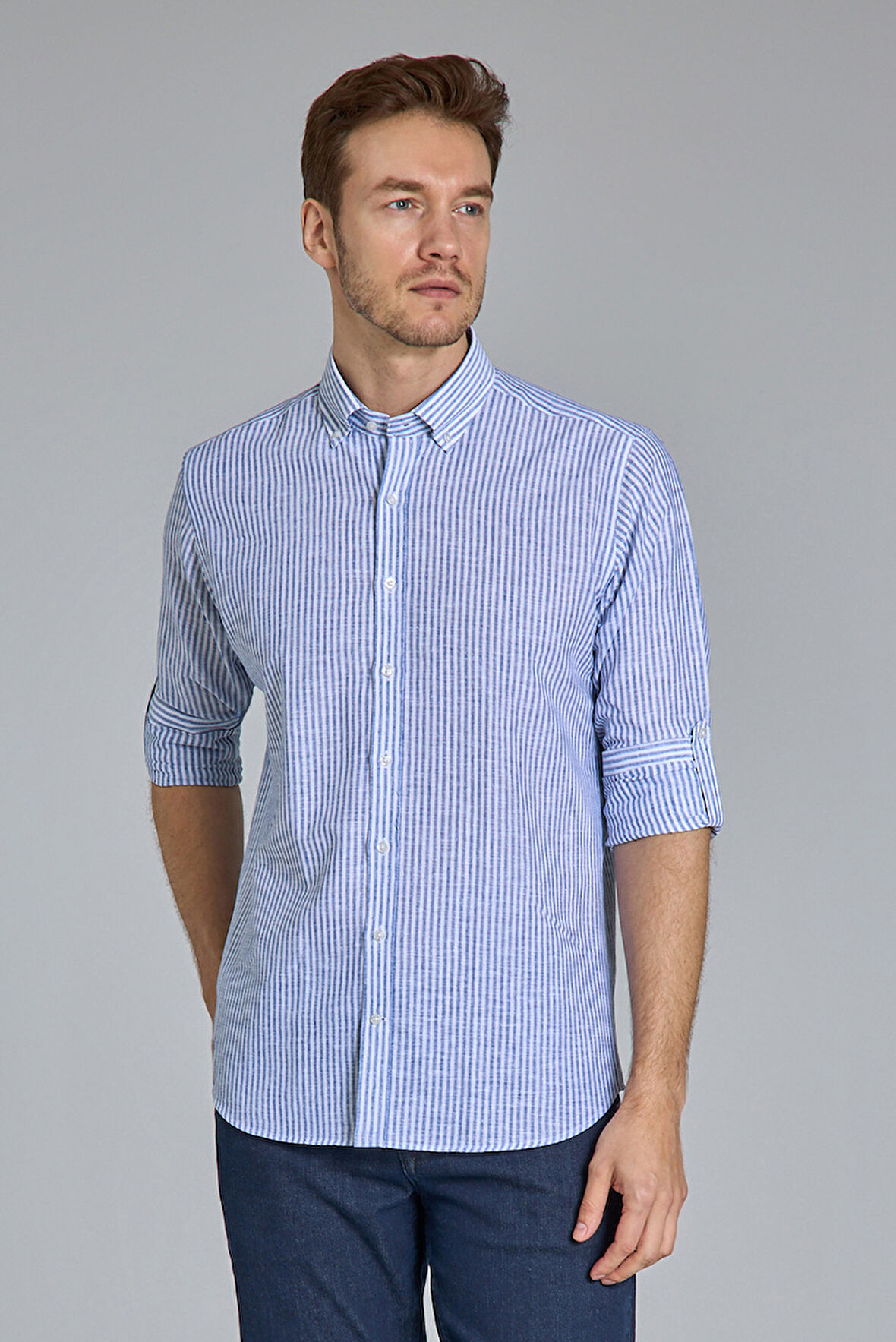 Bisse Regular Fit Paşa Yaka Lacivert Erkek Gömlek GMKTN3PS224018_D39