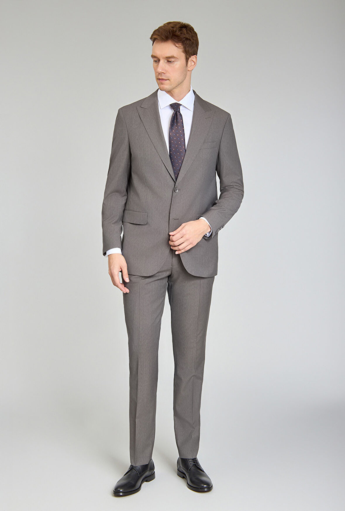 Bisse Kırlangıç Yaka, Çift Yırtmaçlı, Klasik Kesim 6 Drop Gri Erkek Takım Elbise PTK24K24204_C55