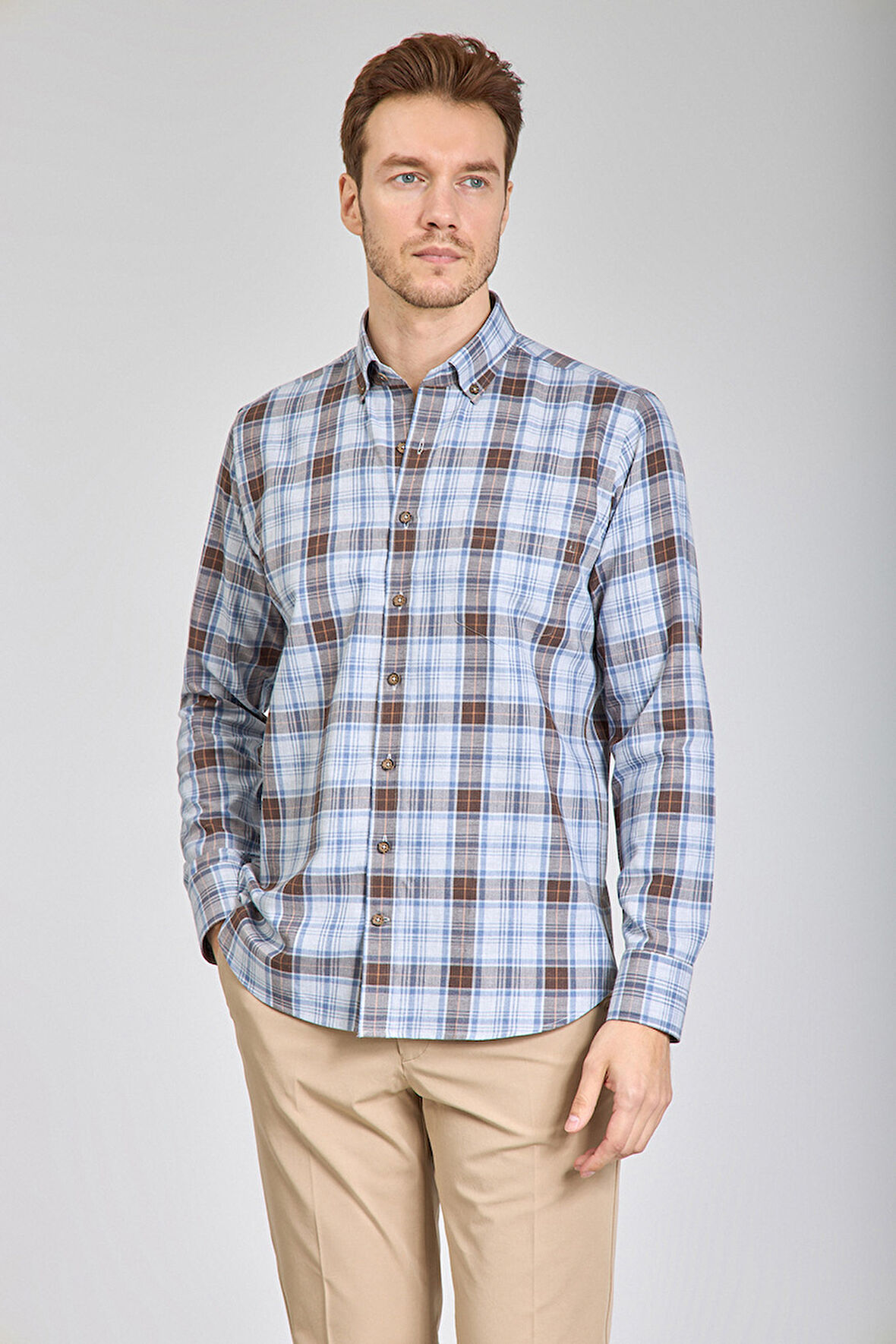 Bisse Paşa Yaka Uzun Kollu Regular Fit Desenli Erkek Gömlek GMEKS4KPS242071_E11