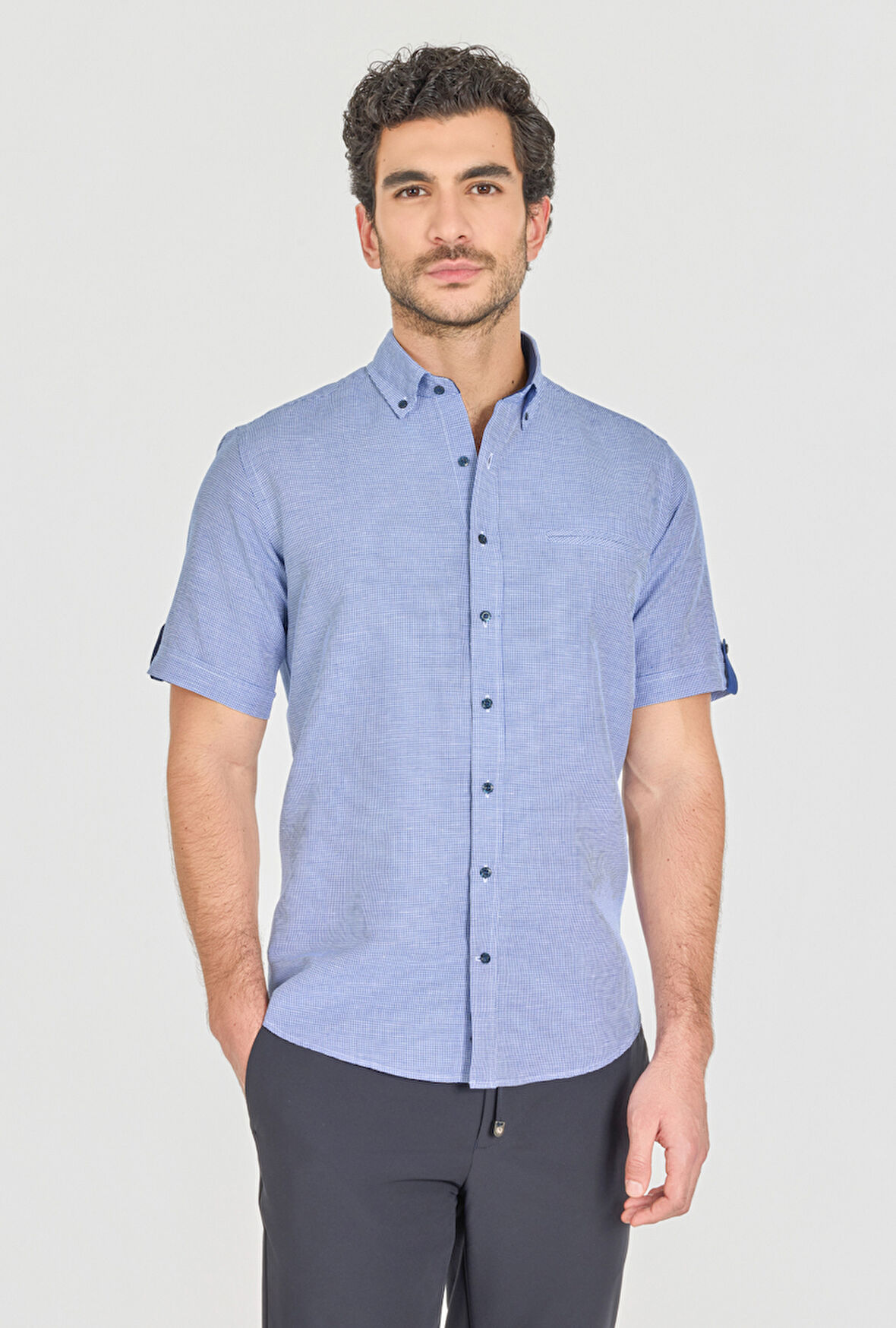 Bisse KISA KOL PAŞA YAKA FLETO CEP GÖMLEK Lacivert GMCZG250075_E39