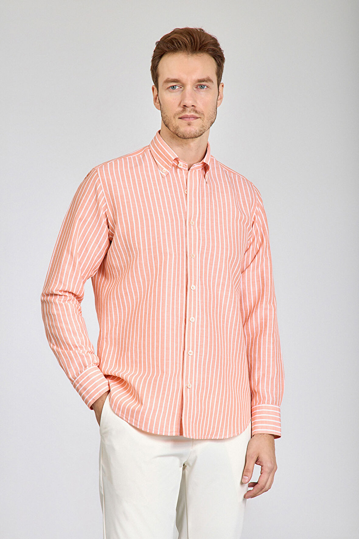 Bisse Regular Fit Uzun Kollu Turuncu Erkek Gömlek GMKTN250002_D64