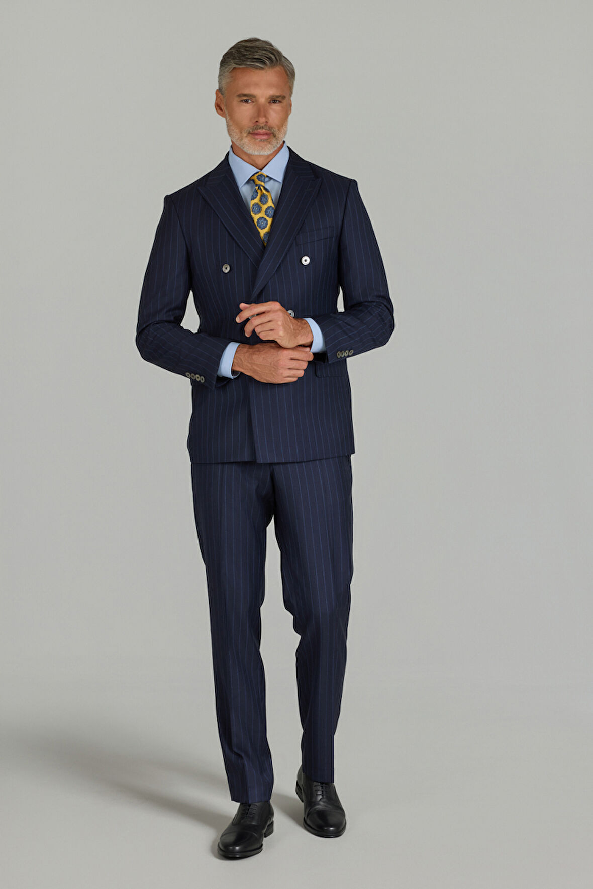 Bisse COMFORT FİT KIRLAGIÇ YAKA TAKIM ELBİSE SEDEF DÜĞMELİ Açık-Lacivert PTK25Y25004_D38