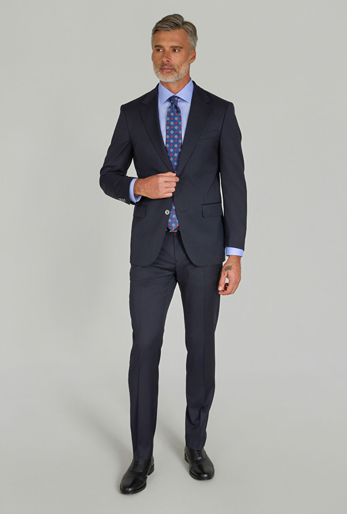 Bisse DOKUMA MONO YAKA ÇİFT YIRTMAÇ 6 DROP KLASİK TAKIM Lacivert PTK25YNOS001_D39