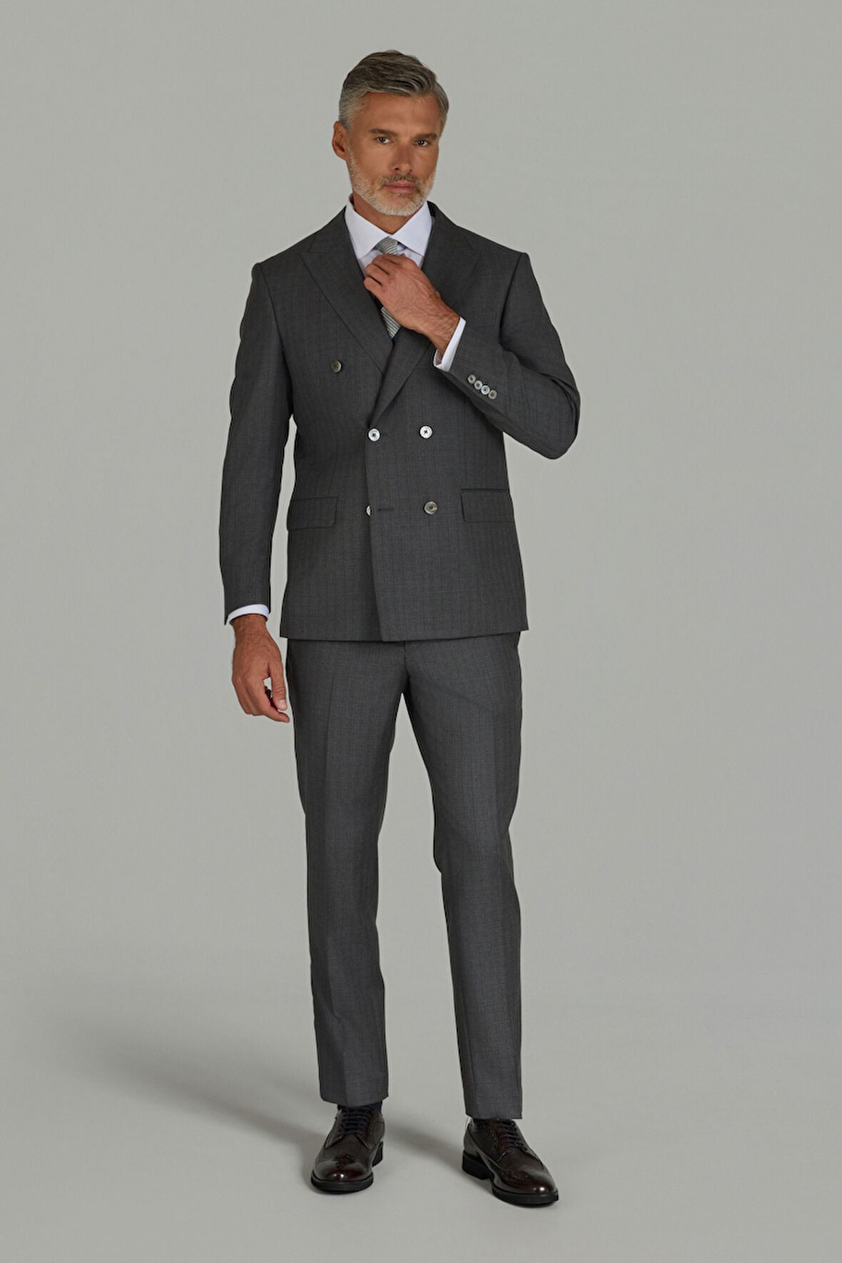 Bisse COMFORT FİT İTALYAN KRUVAZ TAKIM ELBİSE SEDEF DÜĞMELİ Gri PTK25Y25002_D55