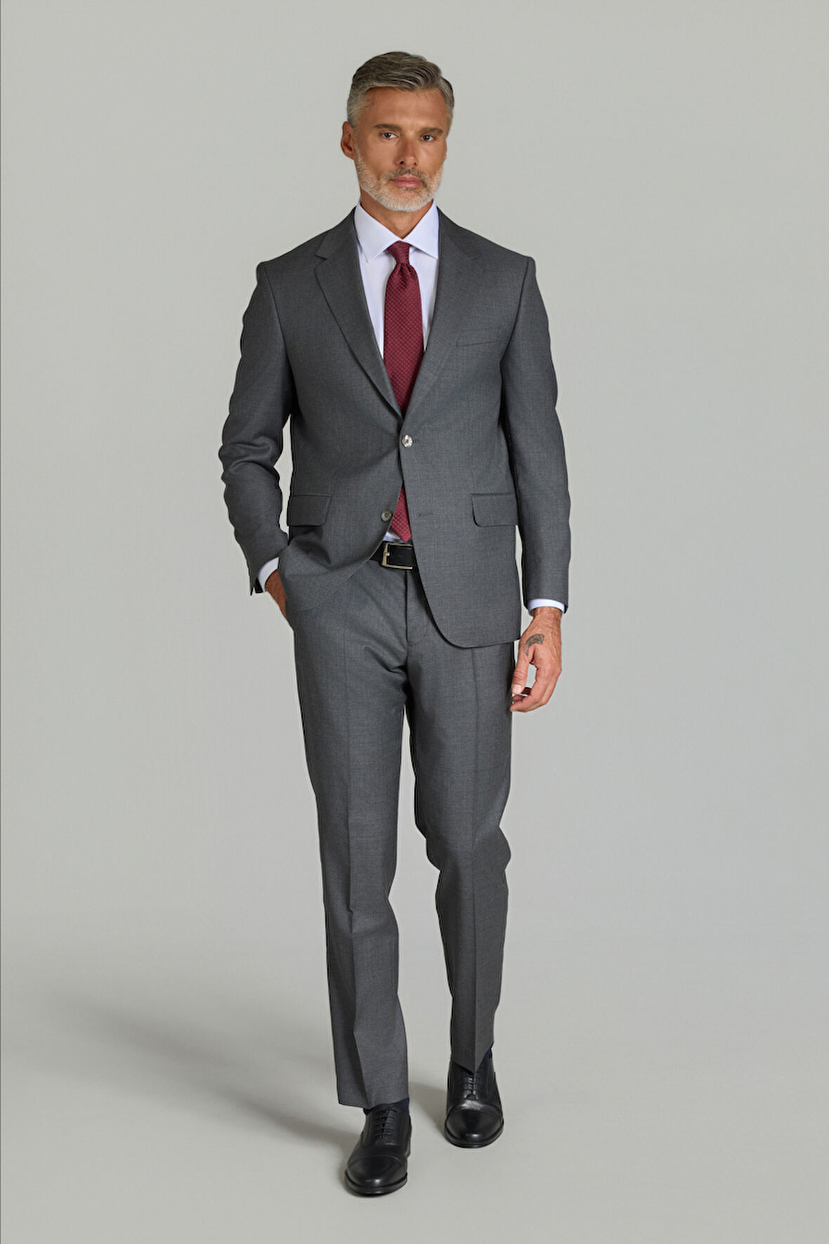 Bisse COMFORT FİT MONO YAKA ÇİFT YIRTMAÇ TAKIM ELBİSE SEDEF DÜĞMELİ Gri PTK25Y25006_D55