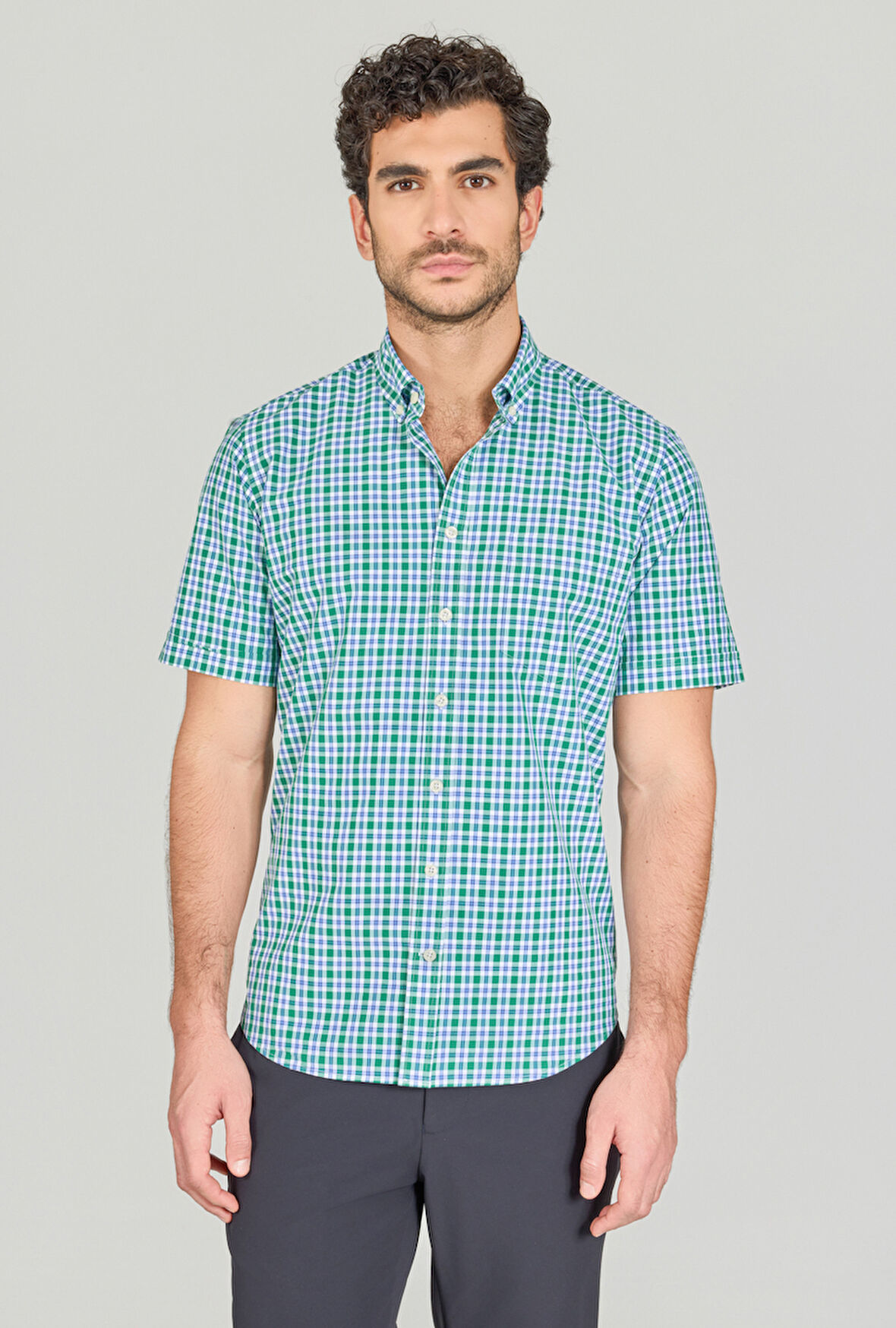 Bisse KISA KOL PAŞA YAKA TEK CEP GÖMLEK Yeşil GMCZG250115_D47