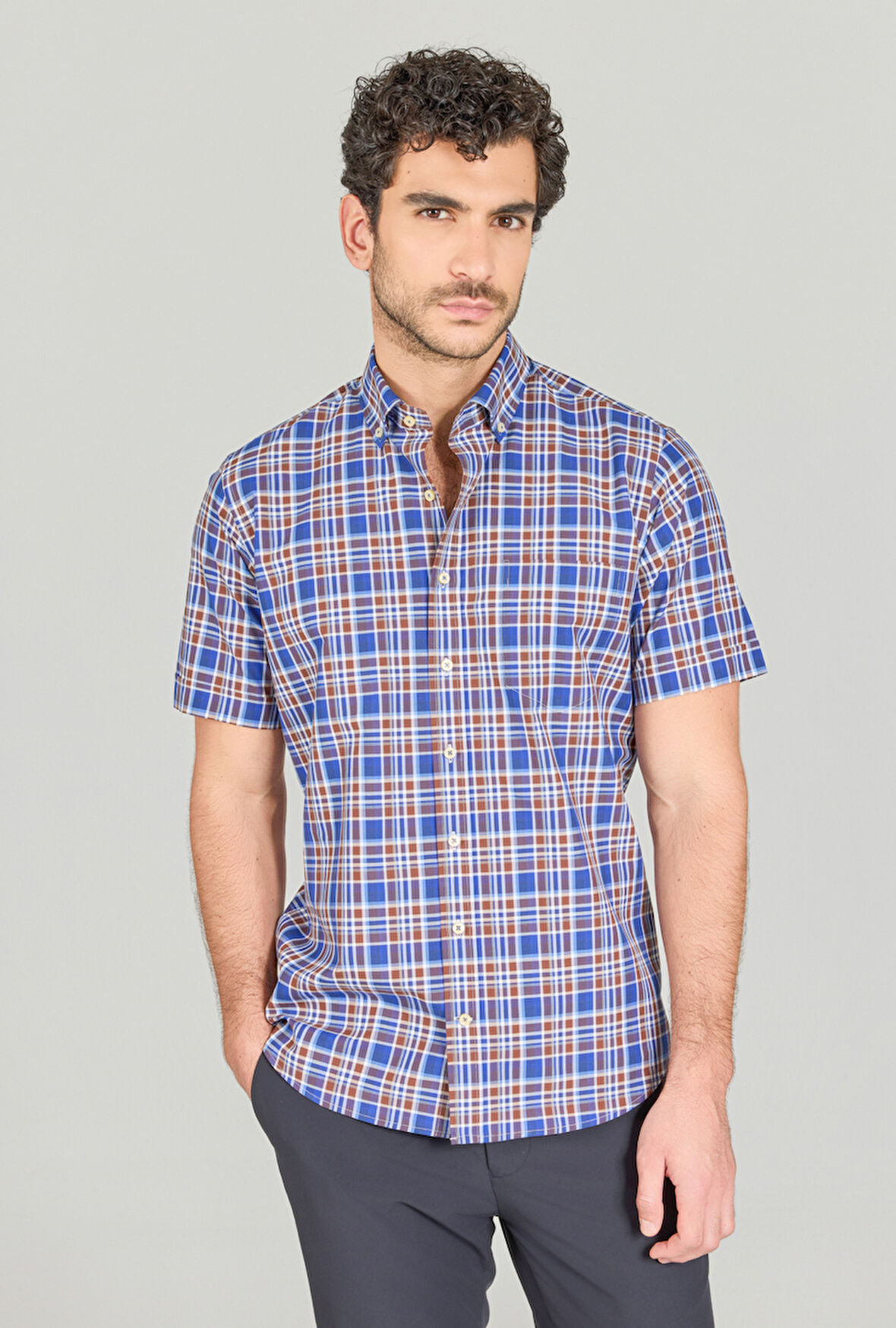 Bisse Regular Fit Paşa Yaka Kahve Erkek Gömlek GMEKS250005_D11