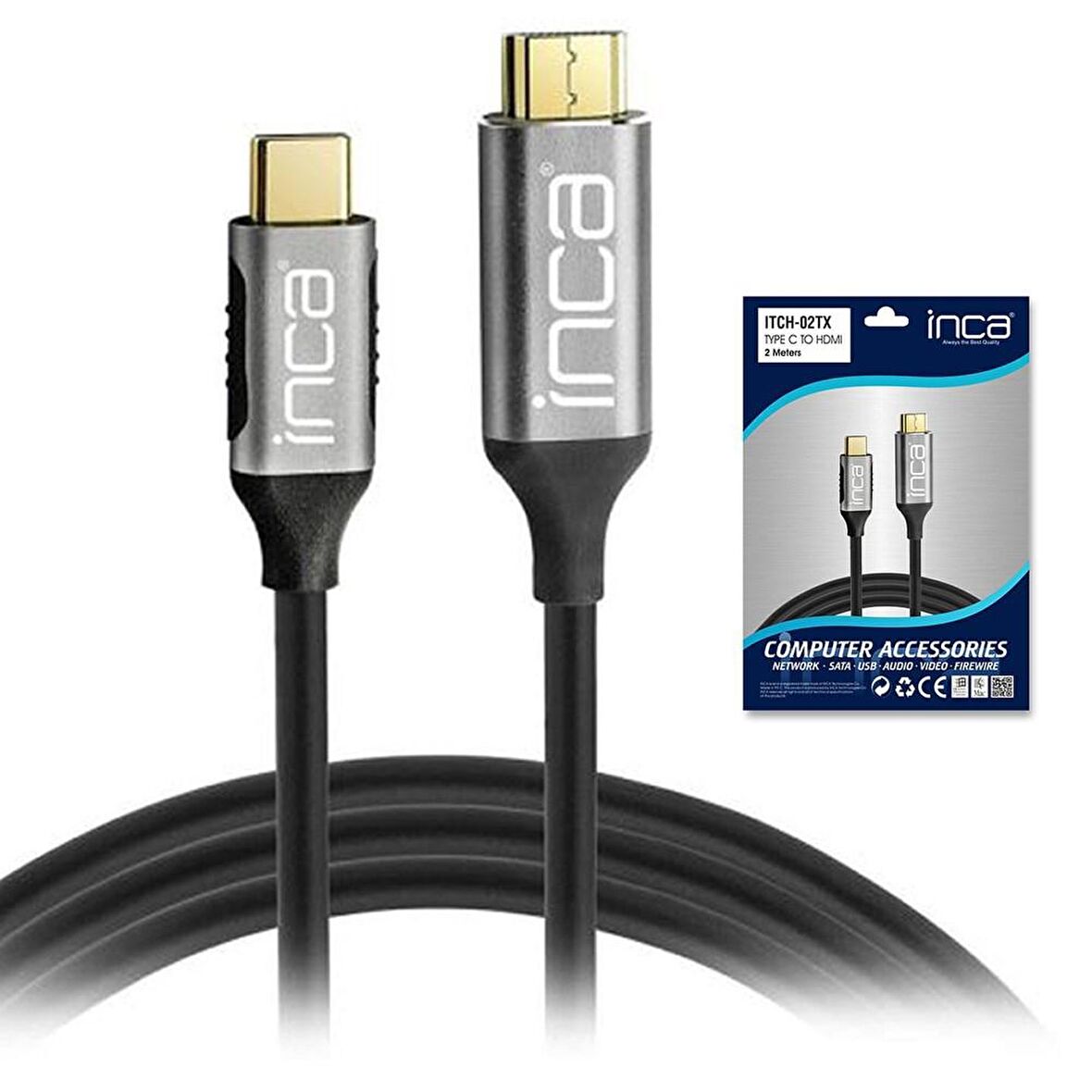 Inca ITCH-02TX  Type C to HDMI 4K Altın Uçlu 2 Metre  Kablo