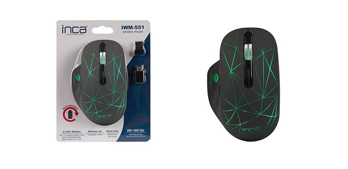 Iwm-551 Kablosuz Usb+type C Şarj Edilebilir 1600dpi Mouse Sessiz
