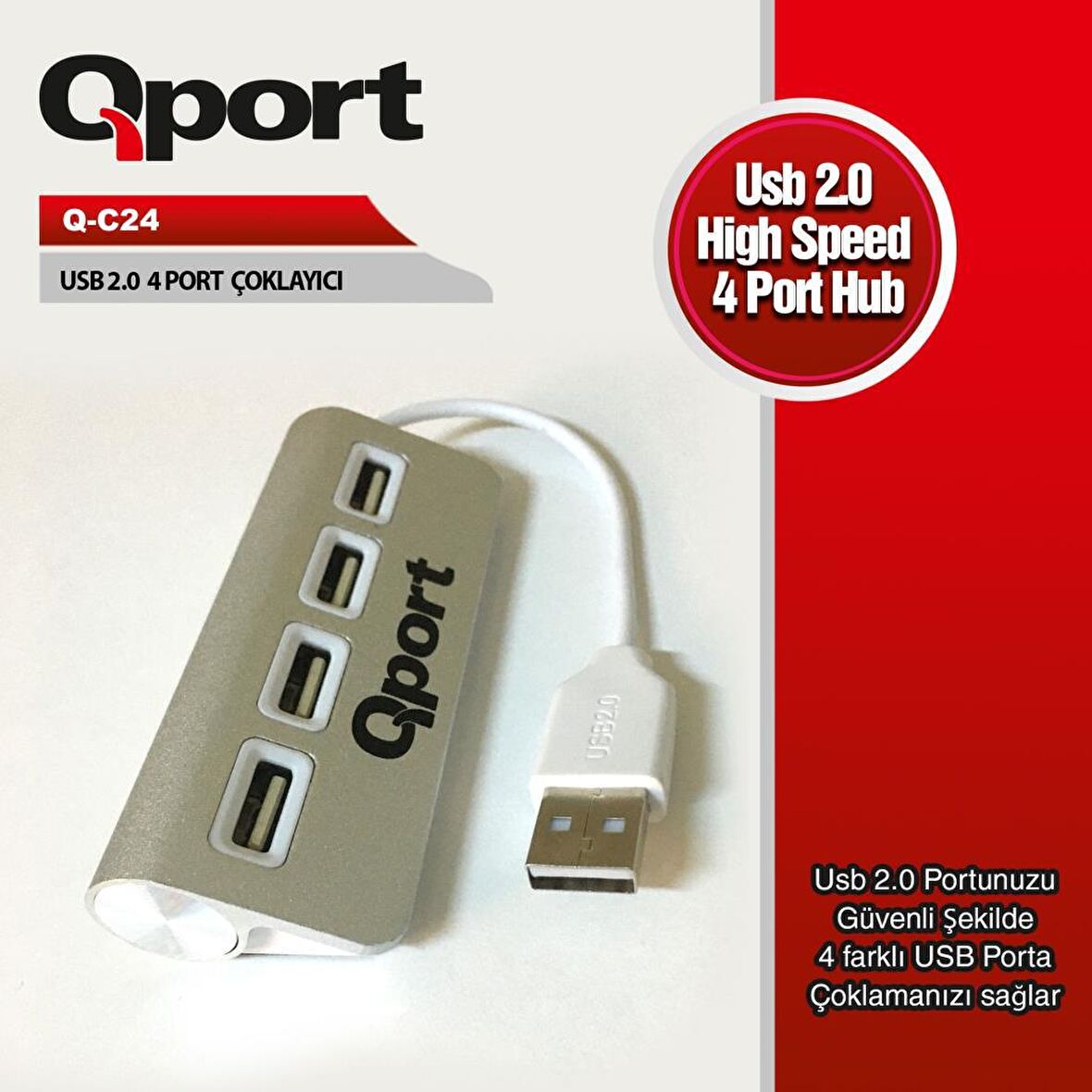 QPORT Q-C24 4 PORT USB2.0 ÇOKLAYICI,METAL KASA