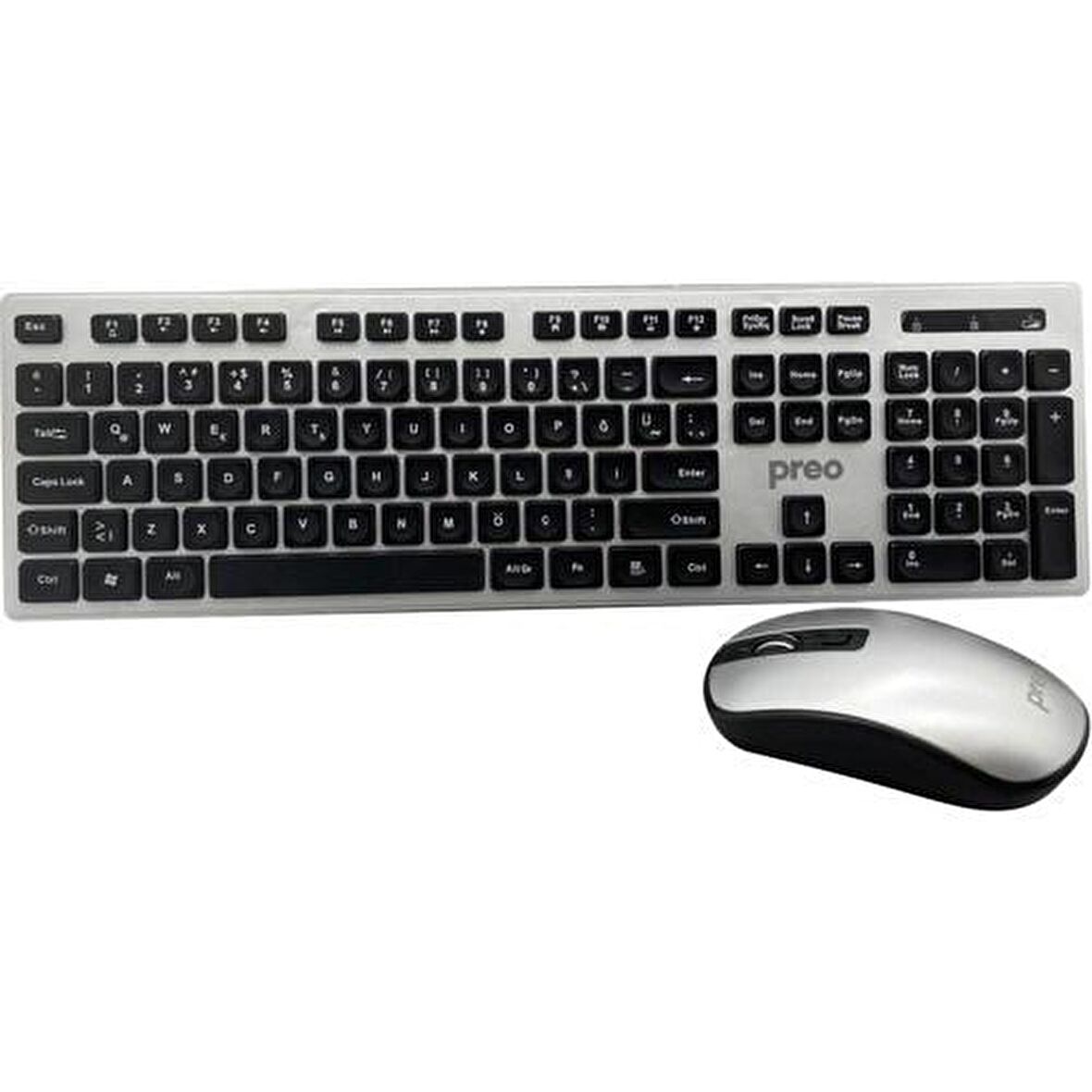 Preo My Keymouse KM06 Zarif Tasarım Kablosuz Klavye Mouse Set Gümüş