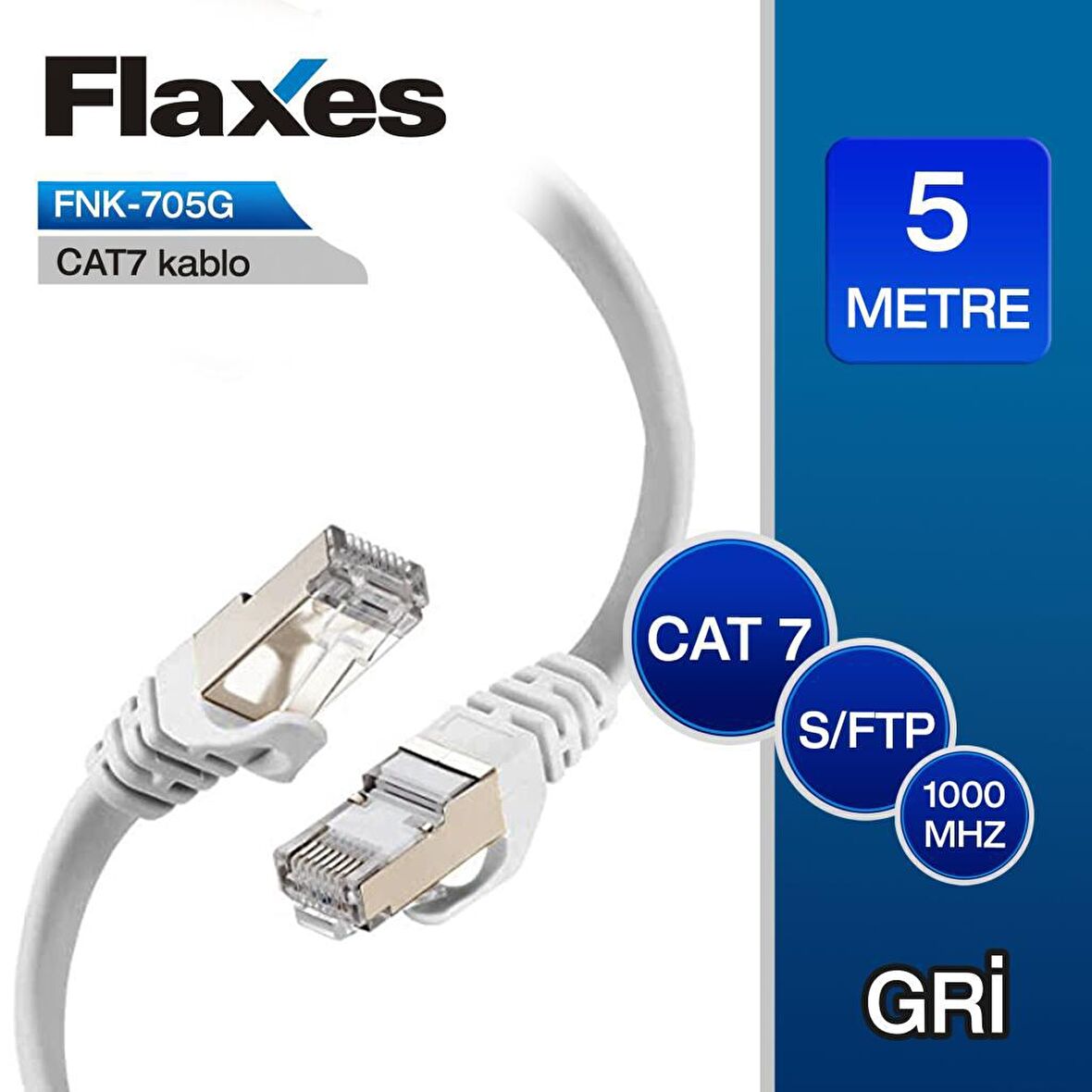 FLAXES FNK-705G 5m CAT 7  S/FTP PATCH KABLOSU,GRİ