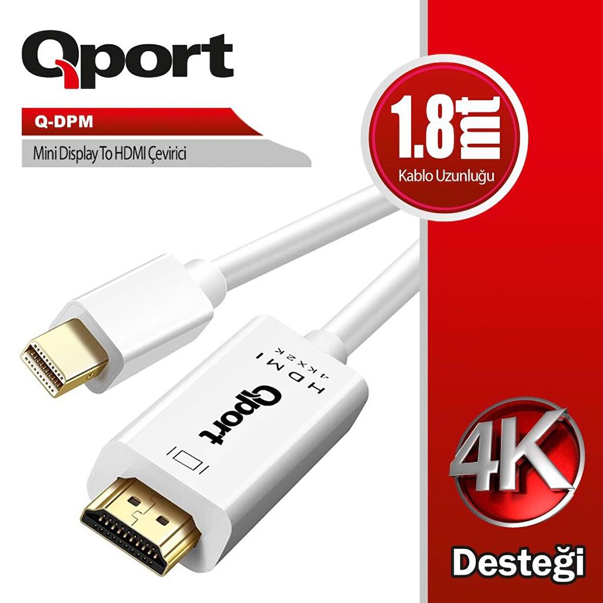 QPORT Q-DPM 1,8m MİNİ DİSPLAY PORT=>HDMI KABLO