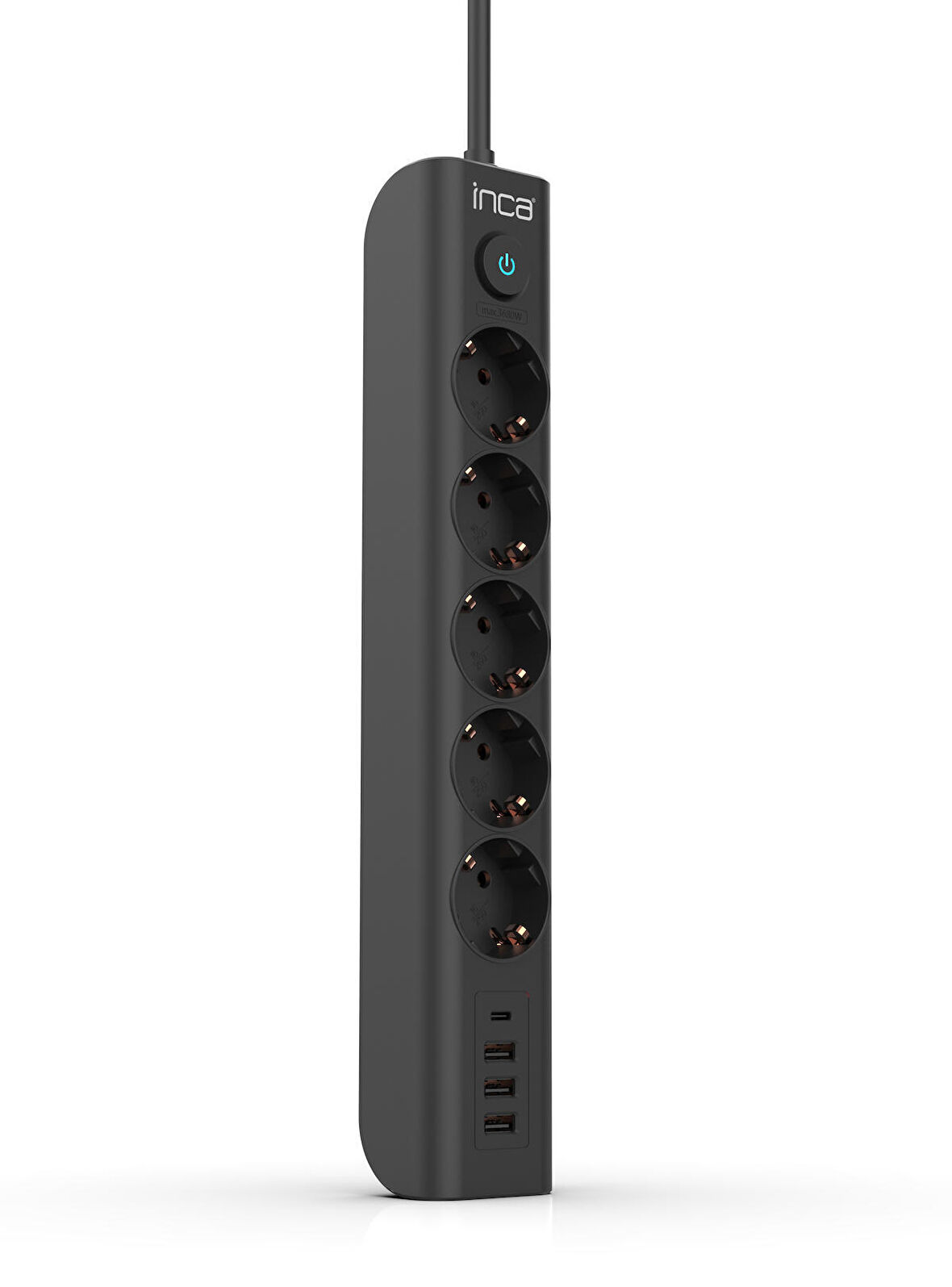 Inca IPW-44TU 5 port 2x USB+ Type-C Akım Korumalı Led Tuşlu  Priz 1.5M - Siyah