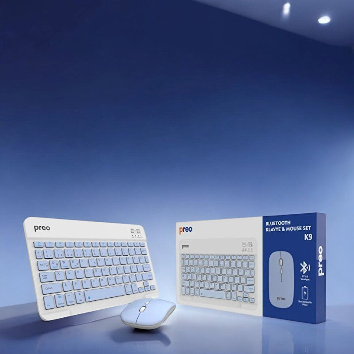 Preo K9 Mini TV,Tablet,Telefon Uyumlu BLUETOOTH  Klavye Mouse Mavi Set