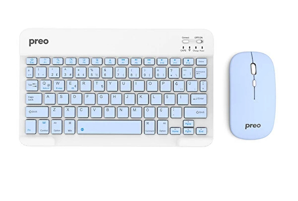 Preo K9 Mini TV Tablet ve Telefon Uyumlu Kablosuz Klavye Mouse Mavi Set