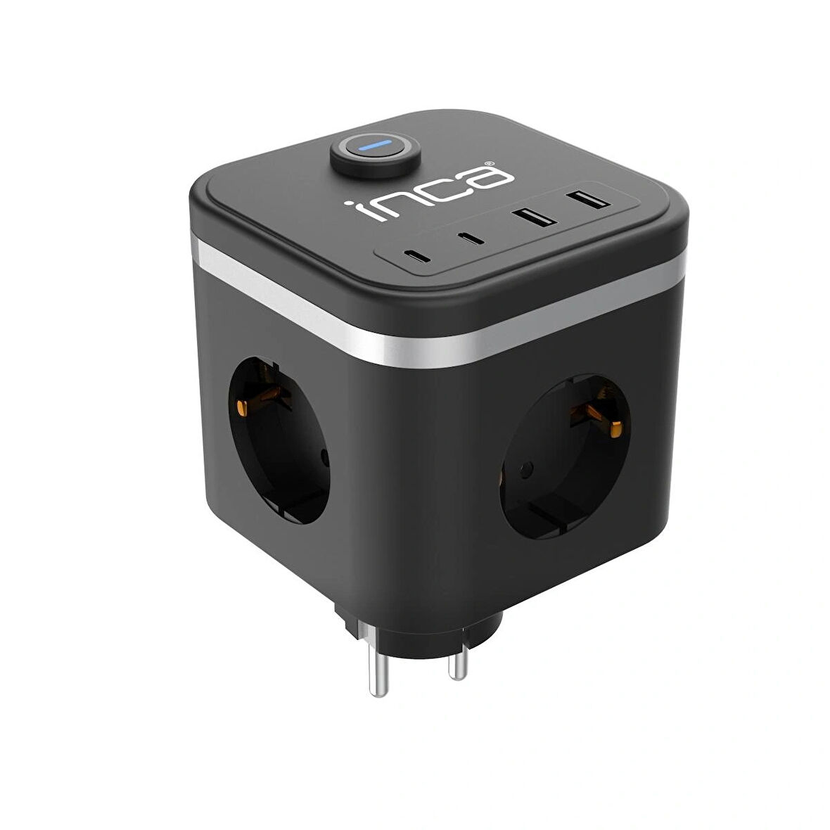 Inca IPW-47SY 3Port 2x USB+2x Type-C Akım Korumalı Led Tuşlu Duvar Priz - Siyah 