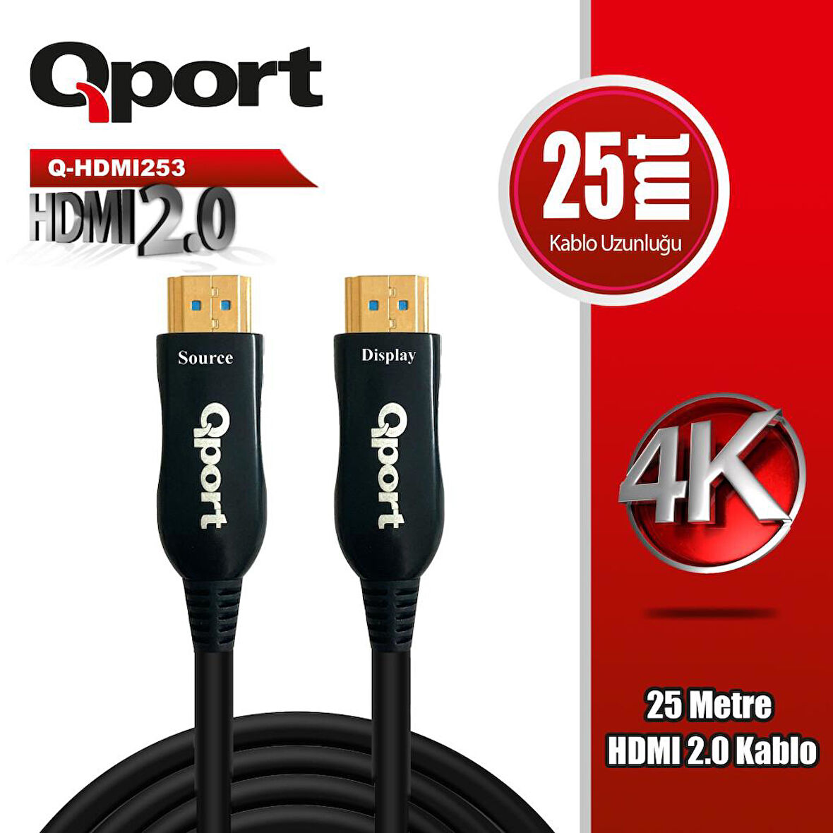 Qport Q-HDMI253 25m 2.0V 4K 60 Hz Altın uçlu kablo