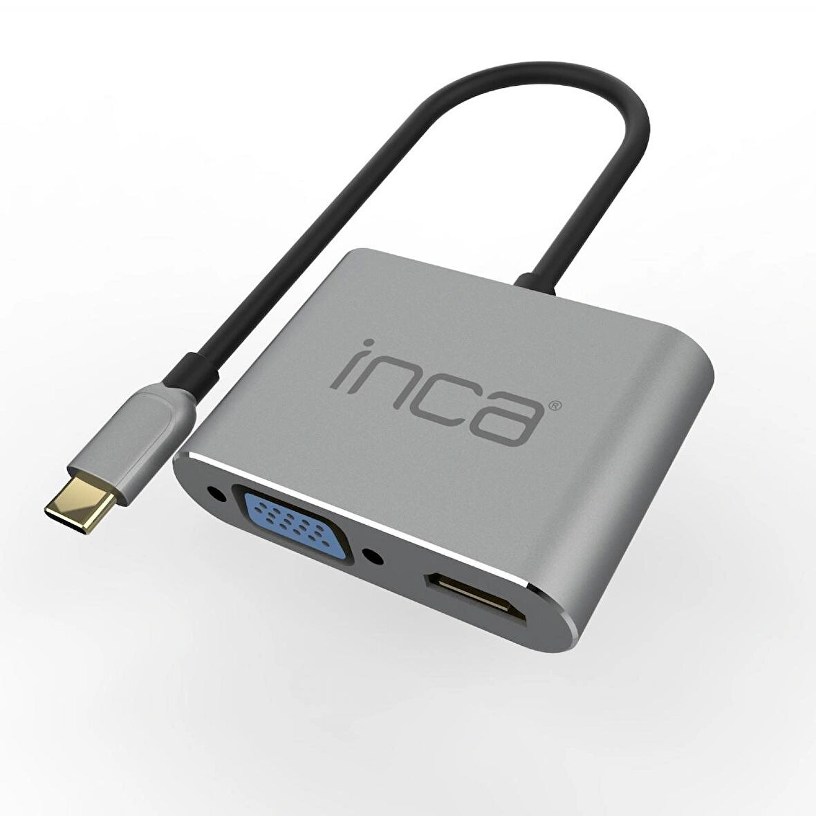 Inca ITPC-06TX Type-C HDMI 4K 30Hz + VGA + USB 3.0 + PD 100W Çoklayıcı | Type-C 3.0 Bağlantılı Cihazlar İçin | Alüminyum Kasa | Tak Çalıştır | Ev, Ofis, Konferans ve Sunum Kullanımı İçin Uygun