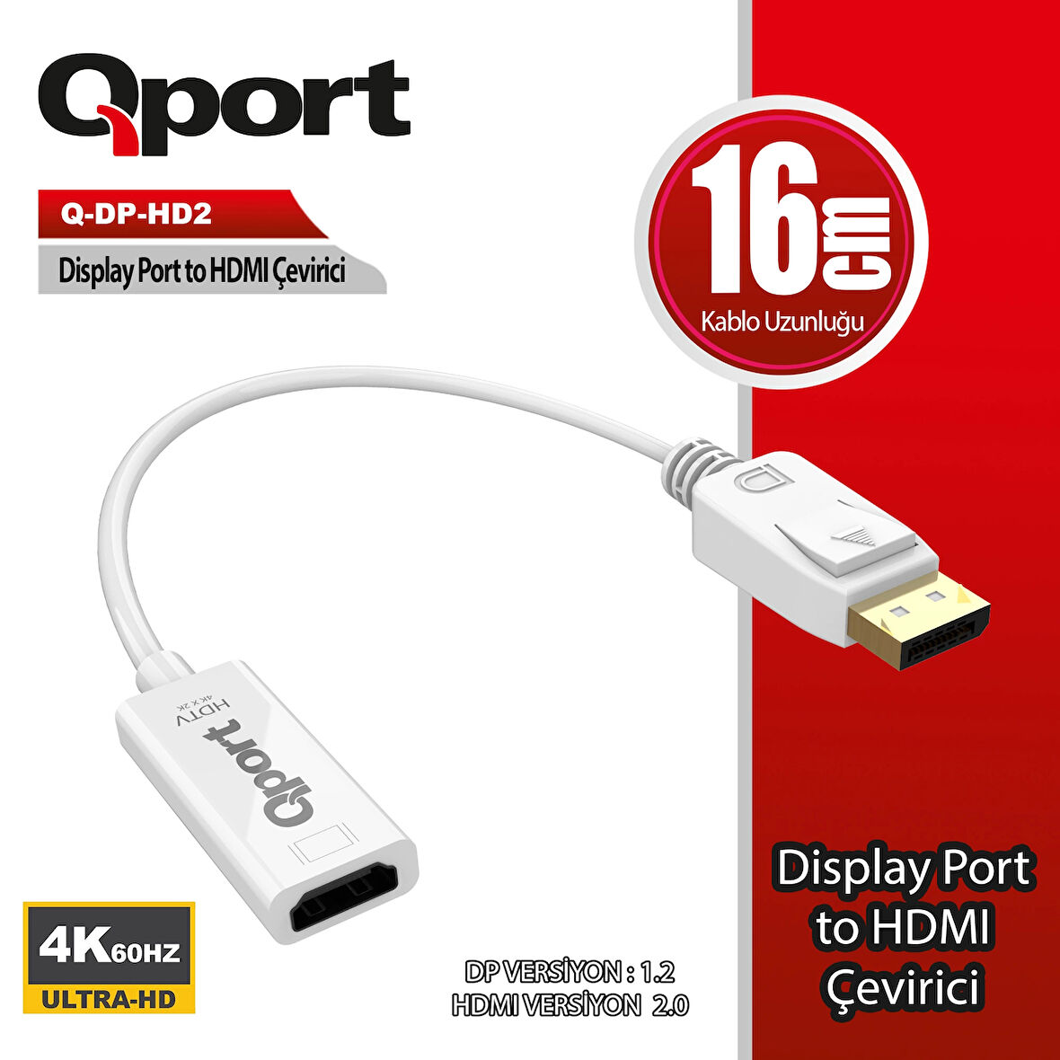 QPORT Q-DP-HD2 DISPLAY PORTUNDAN HDMI CEVIRICI 4K 60HZ