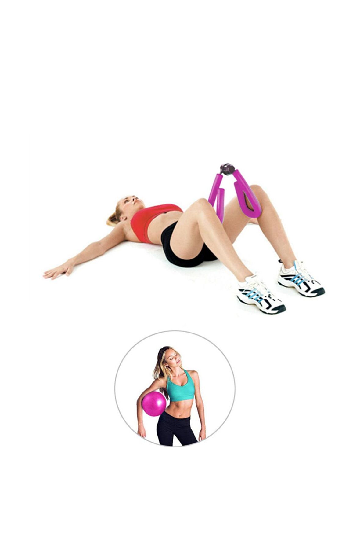 Spor Byfit Kol, Bacak, Basen Sıkılaştırıcı Kelebek Egzersiz Aleti Pembe + Denge Topu - 2'li Set