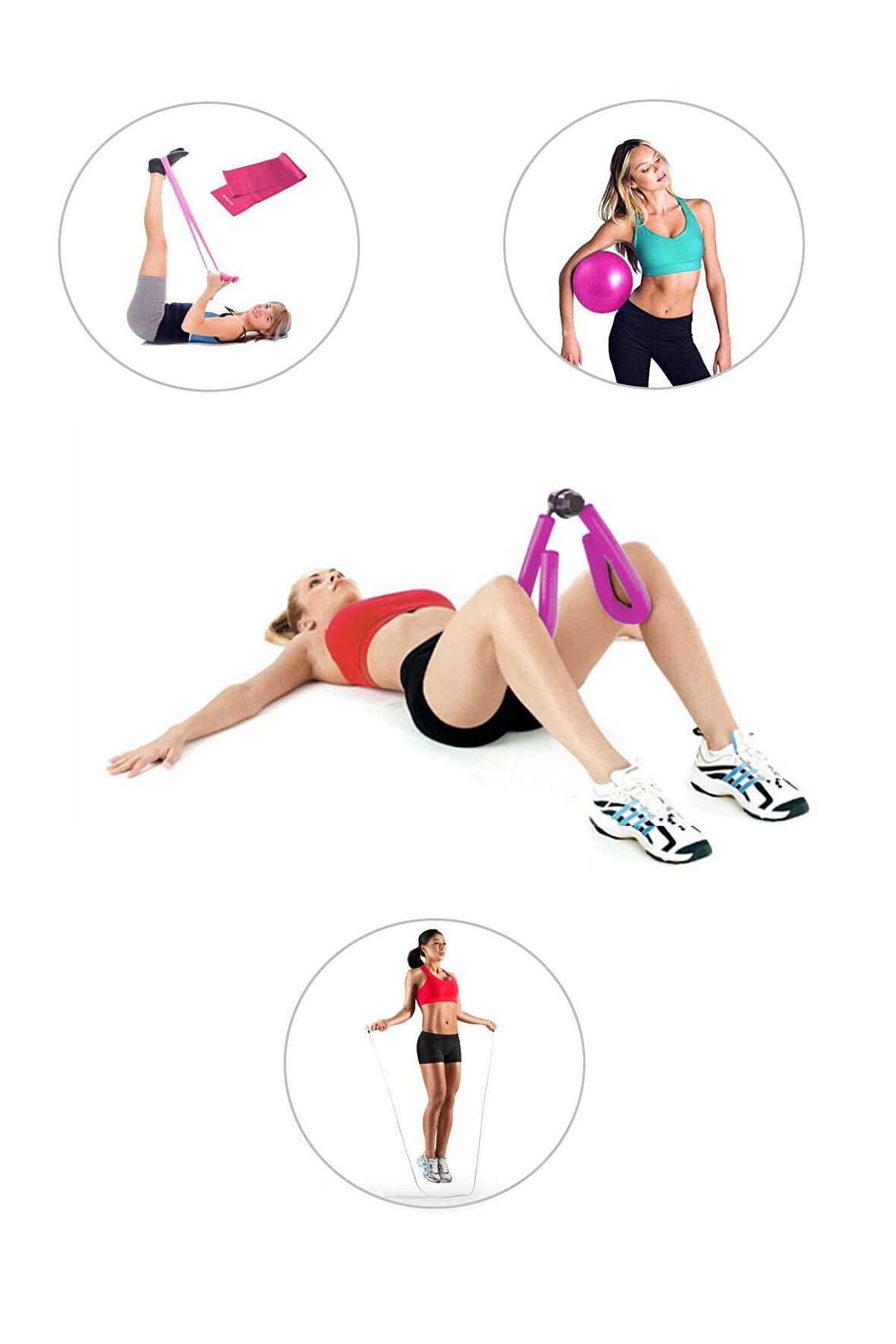 Spor Byfit Kol, Bacak, Basen Sıkılaştırıcı Alet Pembe + Denge Topu + Band + Atlama Ipi - 4'lü Set