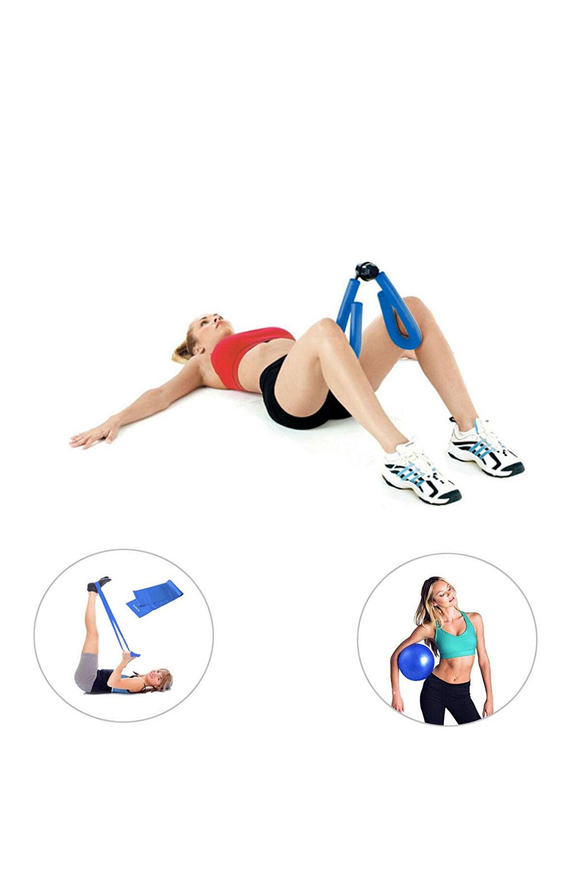 Spor Byfit Kol, Bacak, Basen Sıkılaştırıcı Alet Mavi + Denge Topu + Pilates Bandı - 3'lü Set