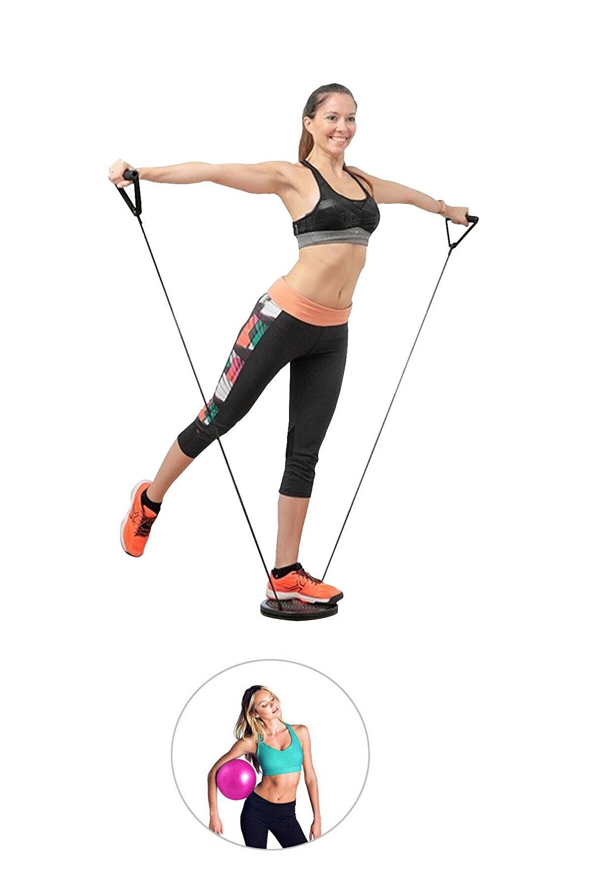 Spor Byfit Çekme Lastikli Bel Inceltici Twister + Pilates Denge Topu - 2'li