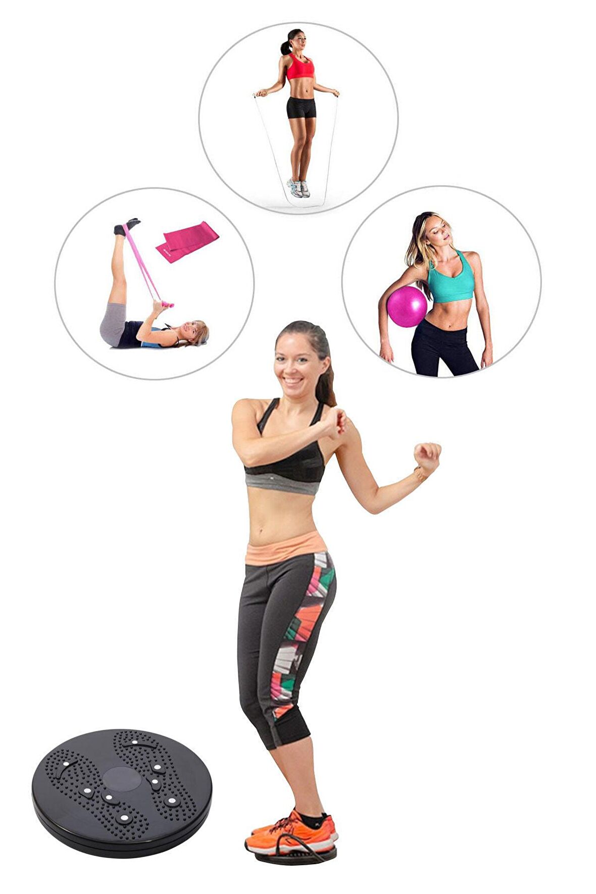 Spor Byfit Bel Inceltici Twister + Pilates Denge Topu + Pilates Bandı + Atlama Ipi - 4'lü Set