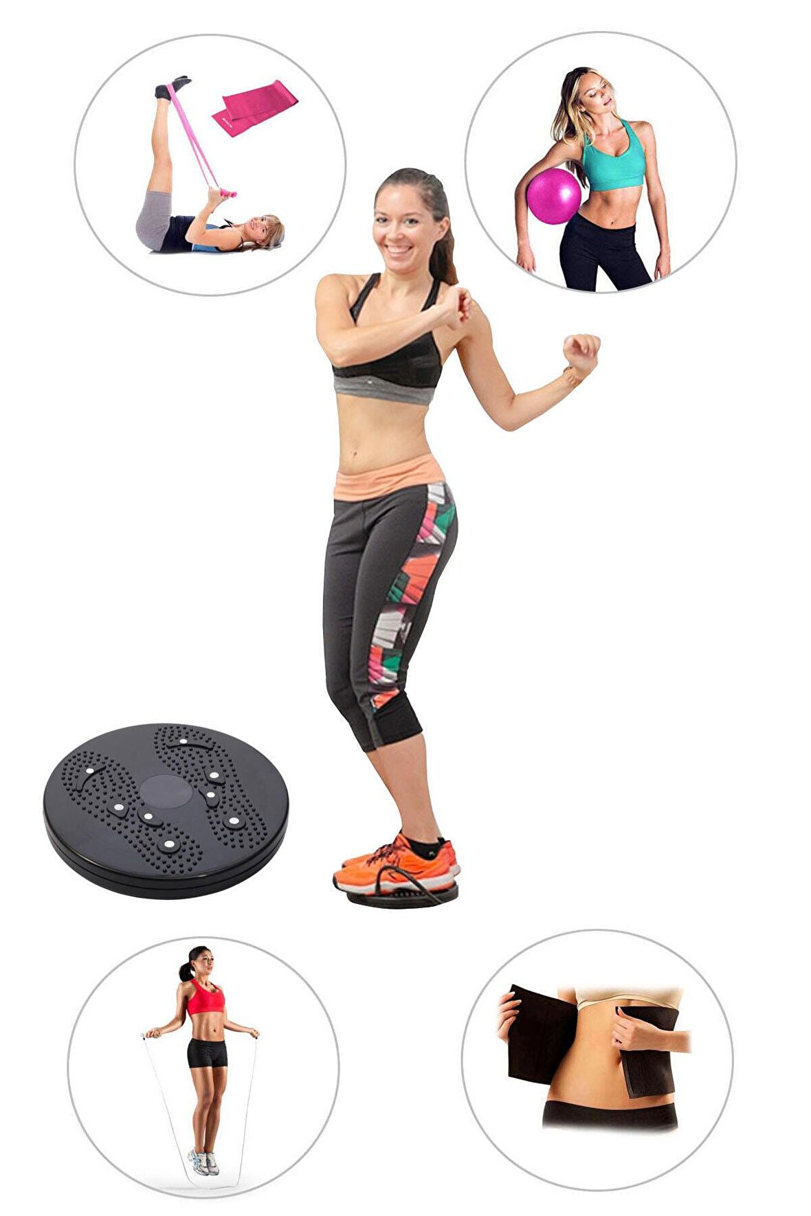 Spor Byfit Bel Inceltici Twister + Denge Topu + Pilates Bandı + Atlama Ipi + Termal Kemer - 5'li Set