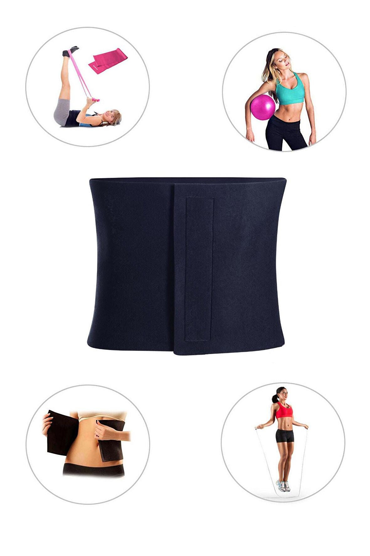 Spor Byfit Geniş Neopren Termal Bel Korsesi + Denge Topu + Pilates Bandı + Atlama Ipi - 4'lü Set