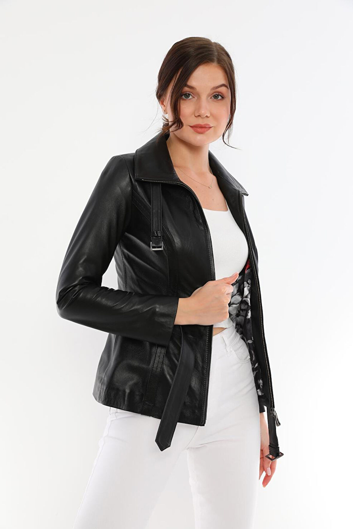 Basics&More Kadın Belden Kemerli Deri Ceket - AZRA