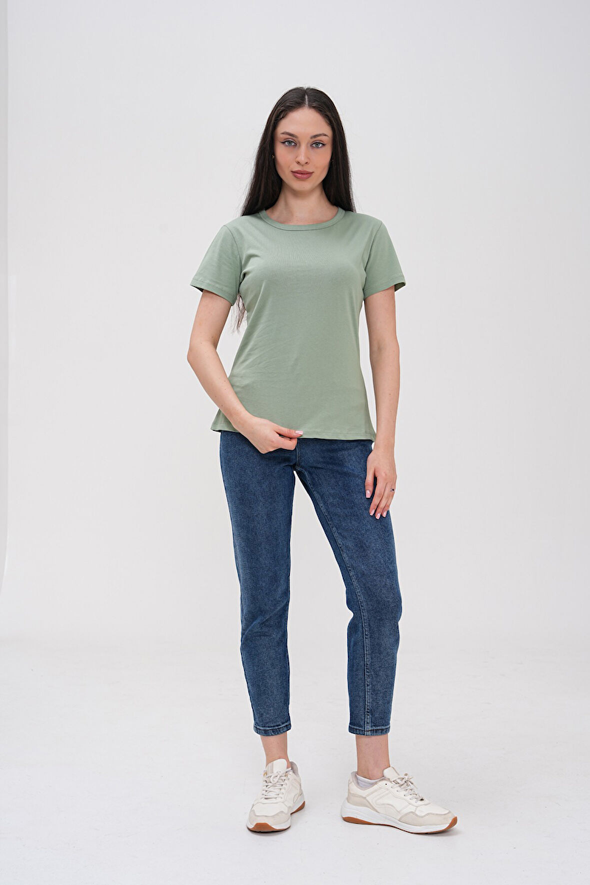 Basics&More Kadın Pamuklu Basic Bisiklet Yaka T-Shirt - 20791