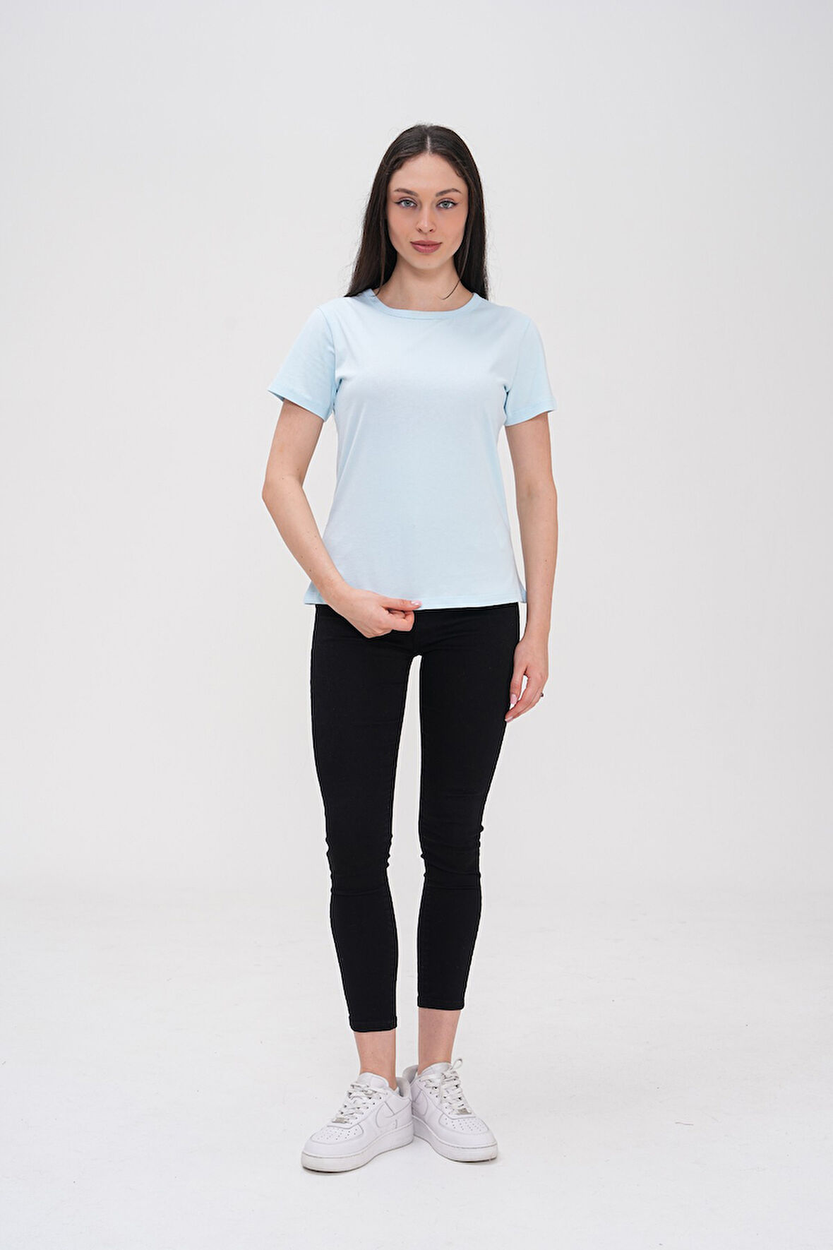 Basics&More Kadın Pamuklu Basic Bisiklet Yaka T-Shirt - 20791
