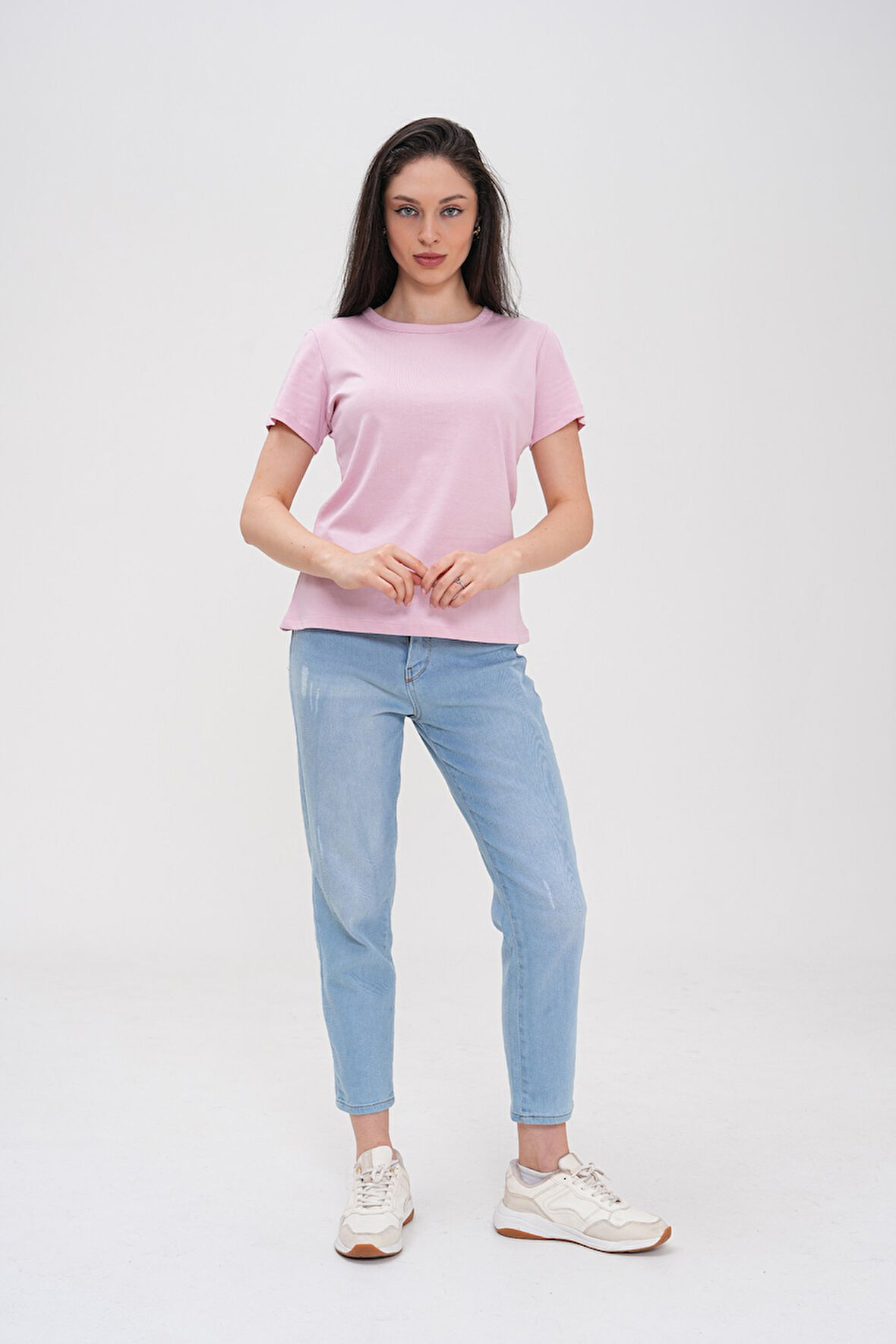 Basics&More Kadın Pamuklu Basic Bisiklet Yaka T-Shirt - 20791