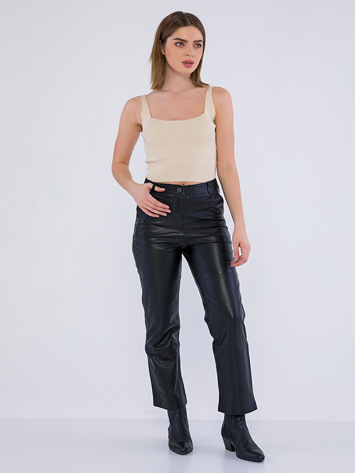 Basics&More Kadın Hakiki Deri Pantolon P03