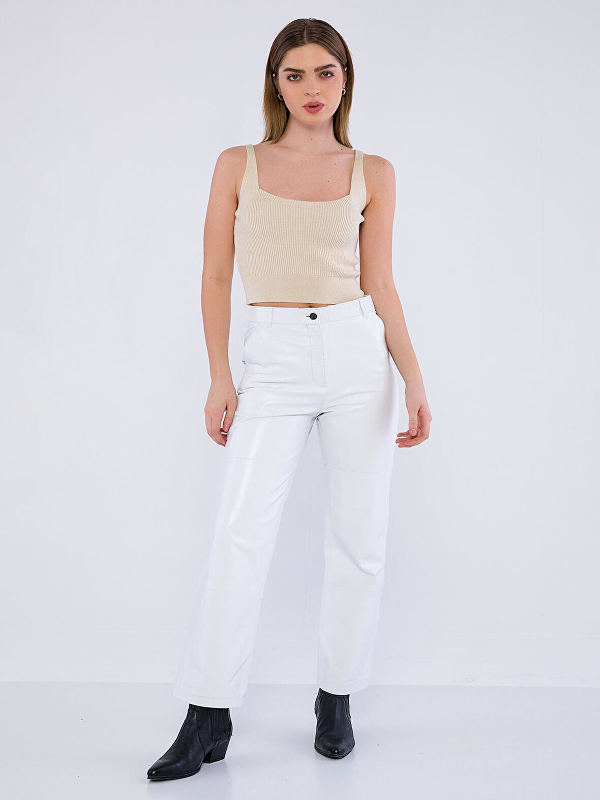 Basics&More Kadın Hakiki Deri Pantolon P03