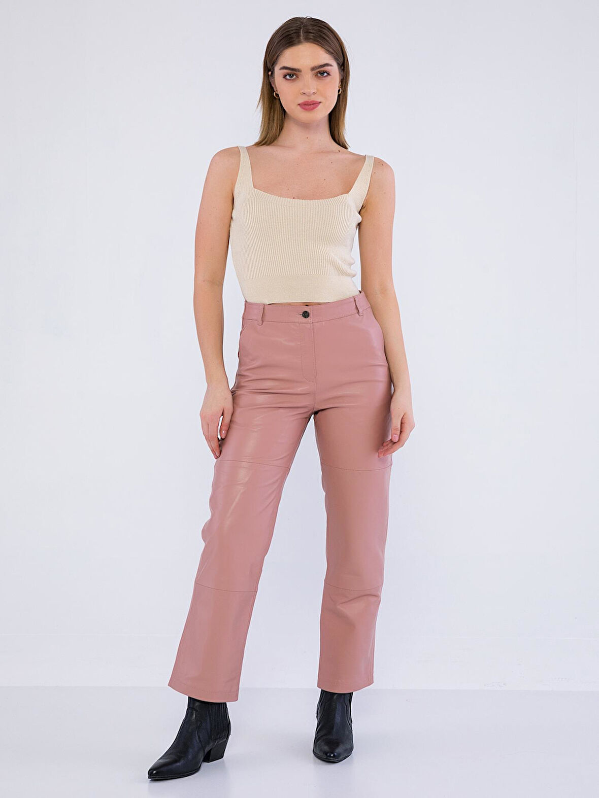 Basics&More Kadın Hakiki Deri Pantolon P03