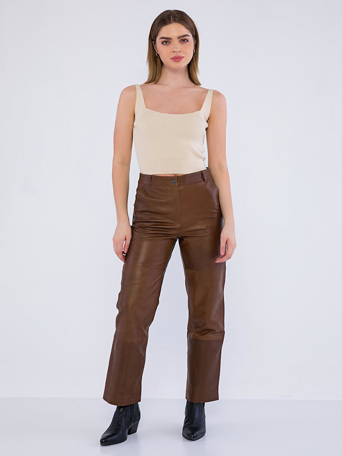 Basics&More Kadın Hakiki Deri Pantolon P03