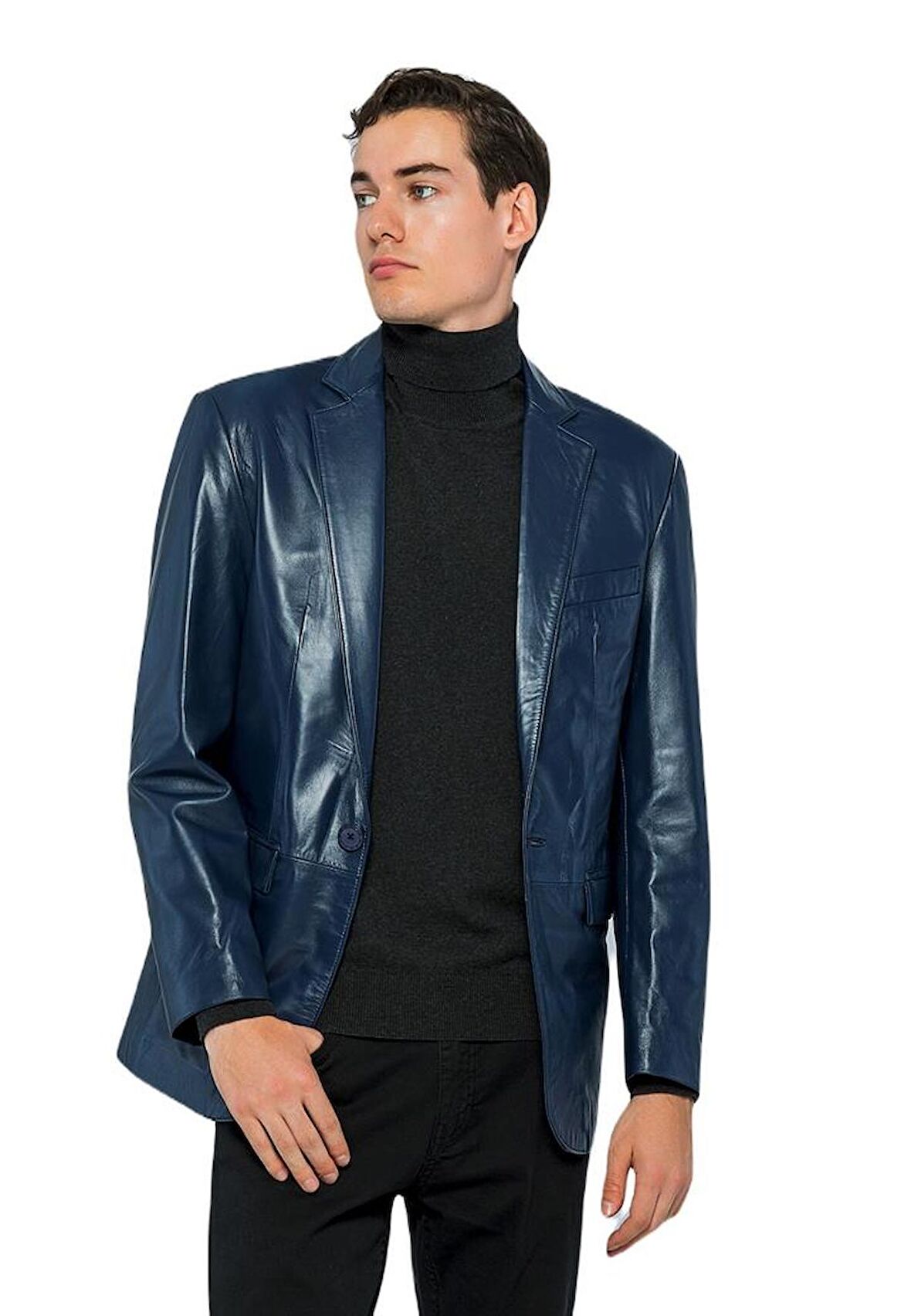 Basics&More Erkek Hakiki Deri Blazer Ceket - EBLAZER