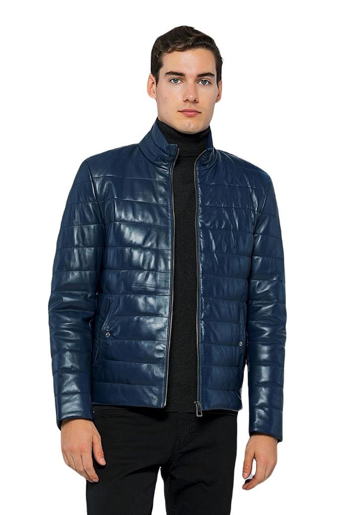 Basics&More Erkek Şişme Hakiki Deri Ceket - 8488